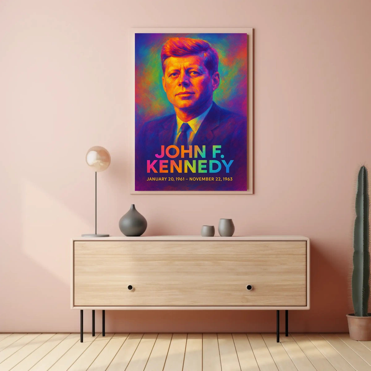 John F. Kennedy 35th President of the United States Neon Gradient Overlay Poster