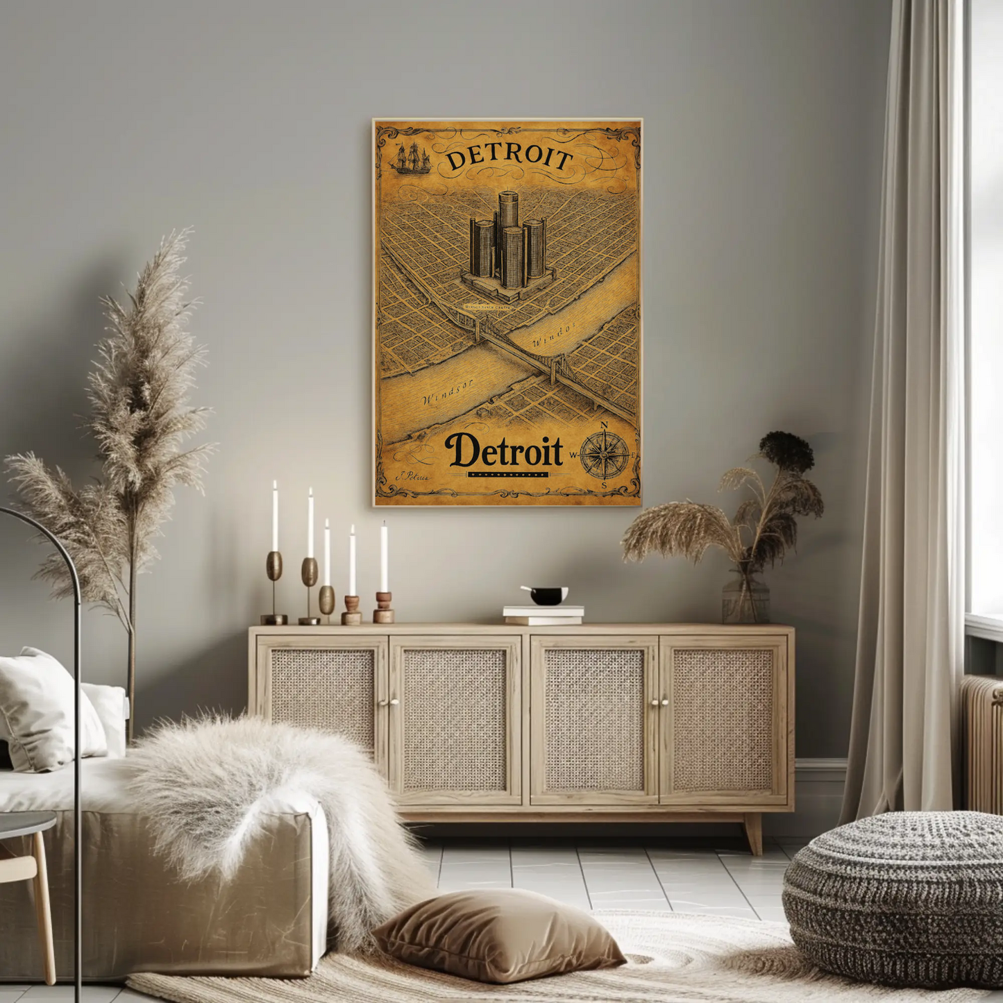 Detroit Historic Map Renaissance Center Travel Poster
