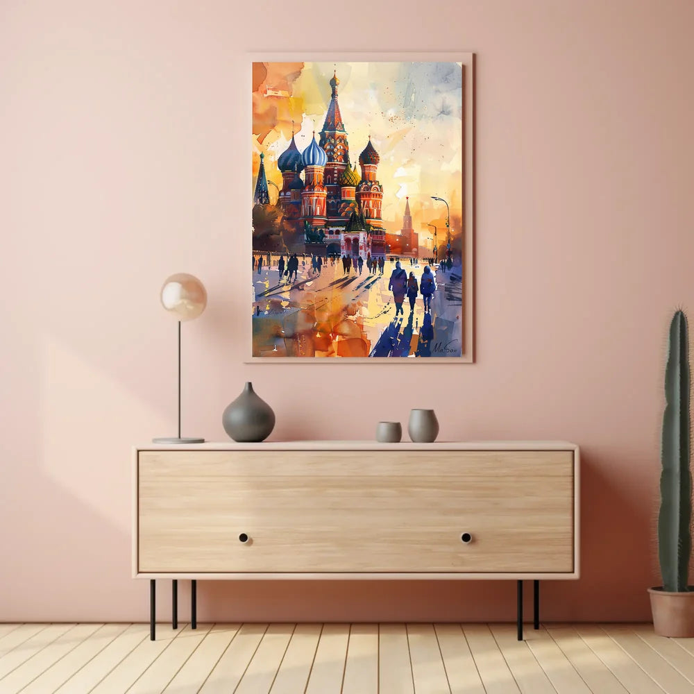 St. Basil's Cathedral Sunset Watercolor Art Poster
