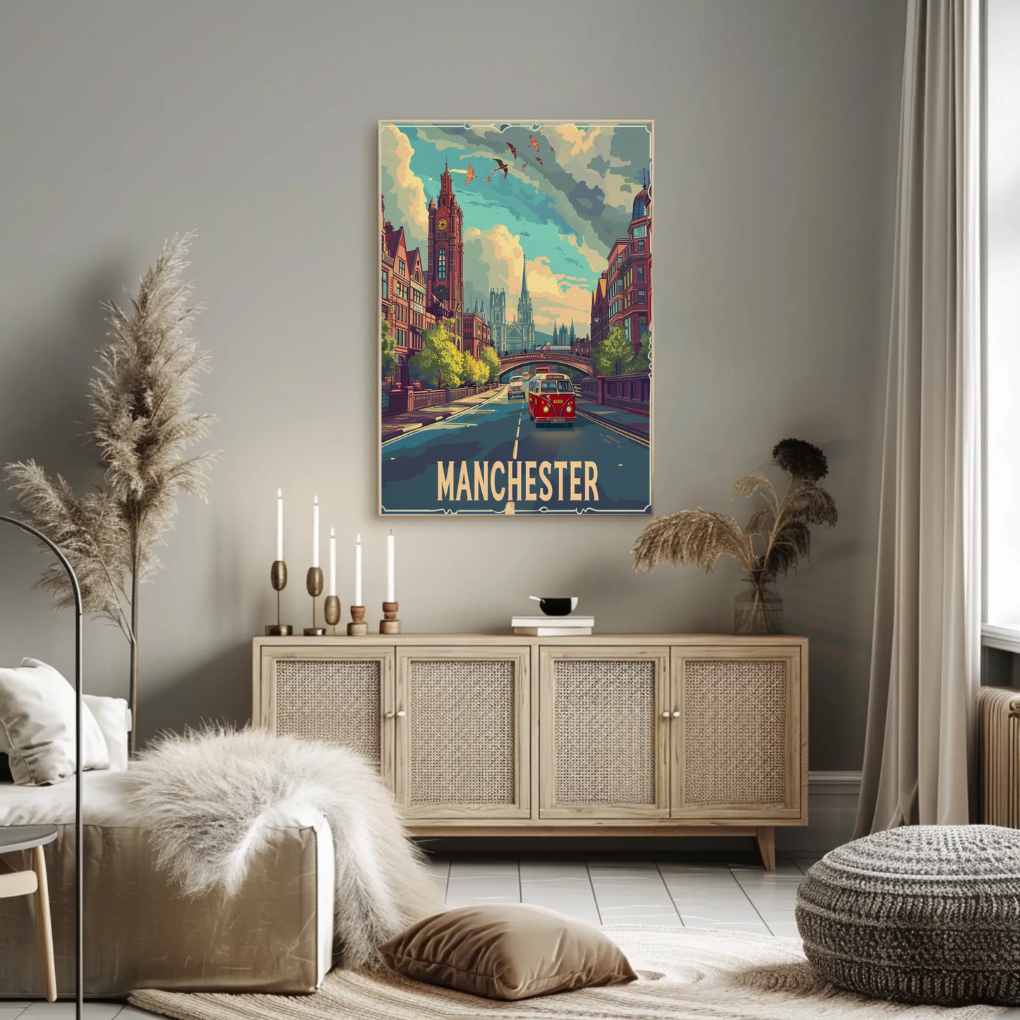 Manchester City Streetscape Travel Poster