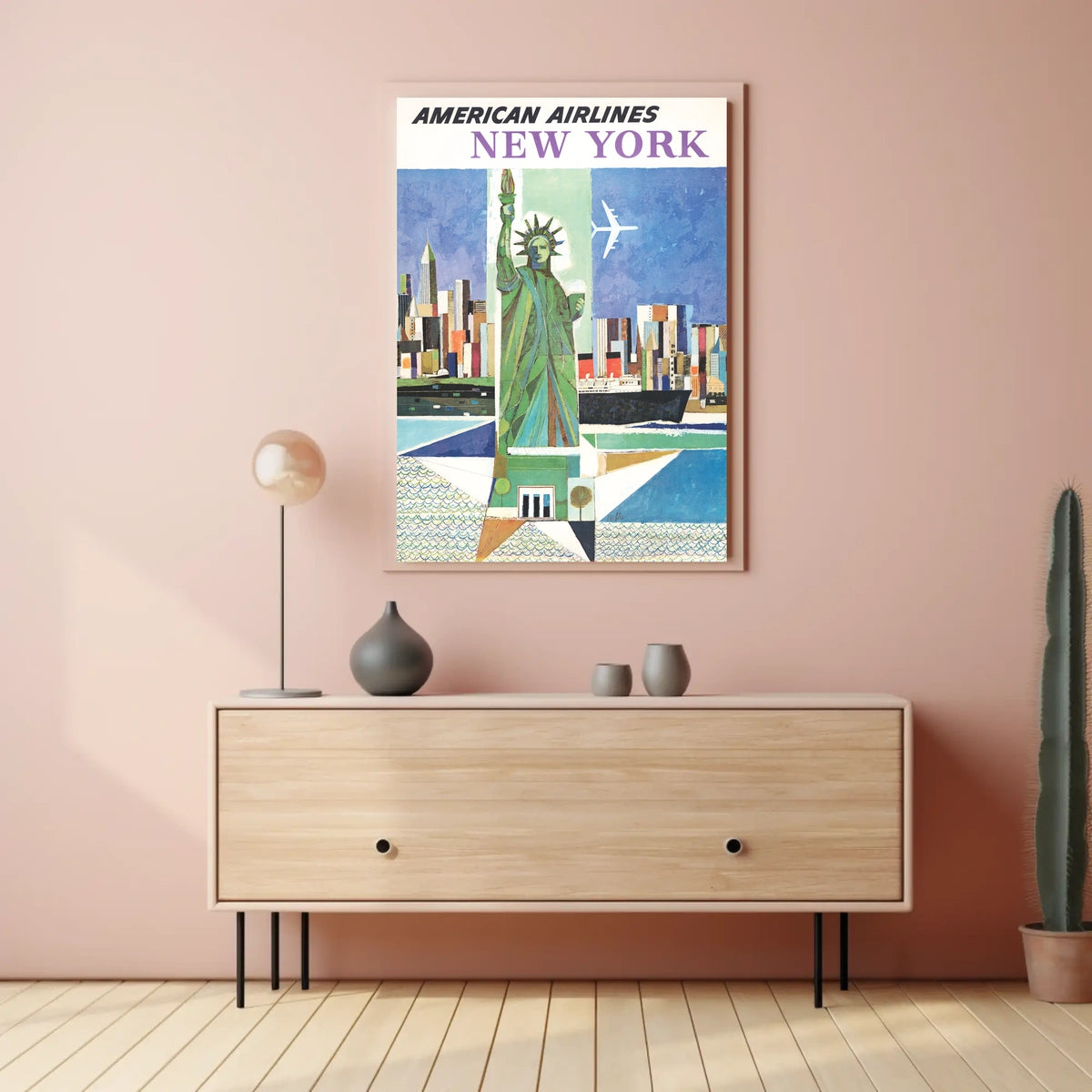 New York City Skyline Harbor Poster Vintage Wall Art