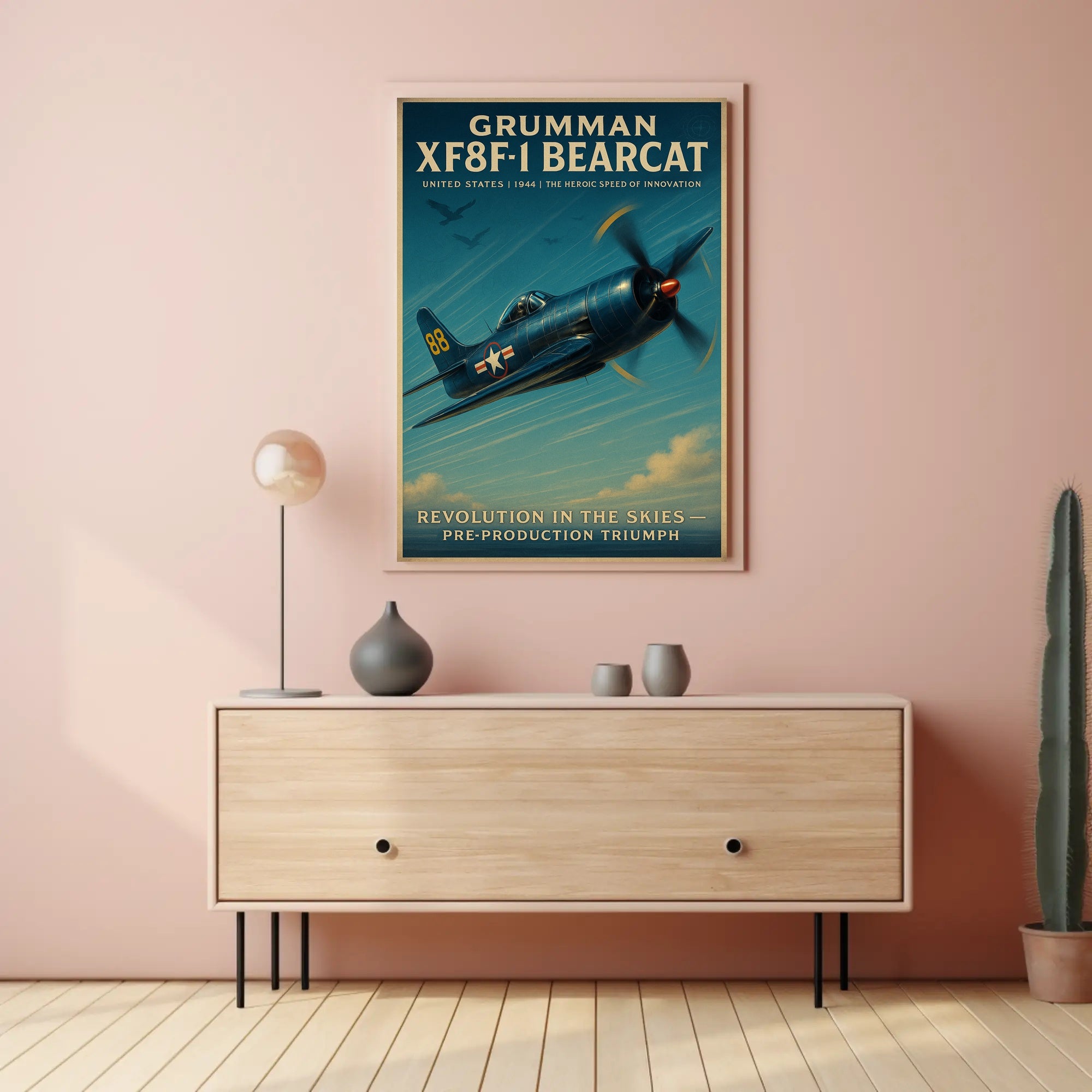 Grumman Bearcat Aviation Poster Vintage Plane Art