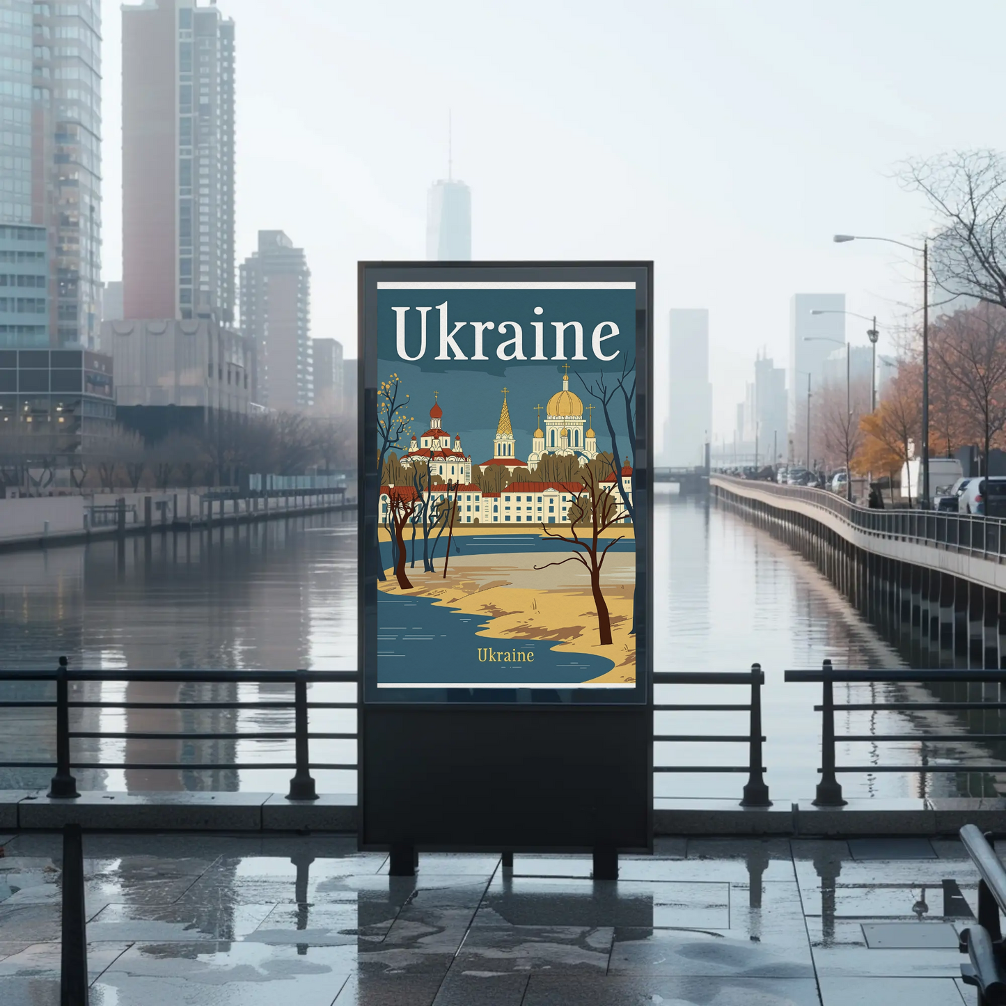 Ukraine Cityscape Vintage Poster