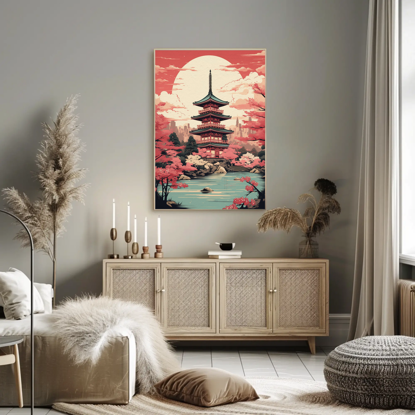 Cherry Blossom Temple Japan Spring Harmony Travel Poster