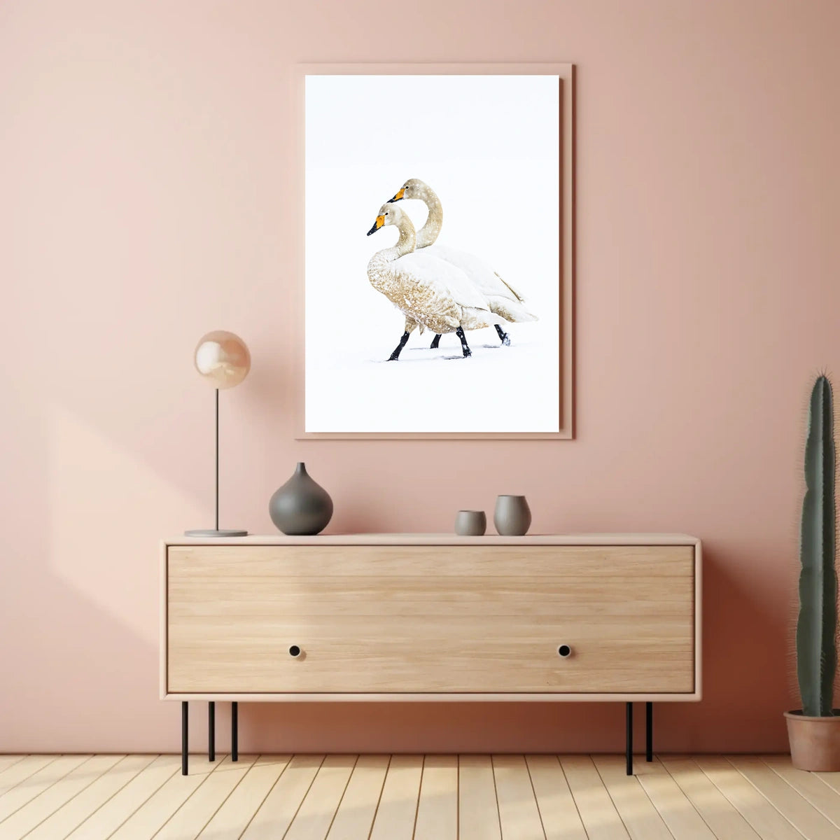 Serene Winter Swans Minimalist Art Poster