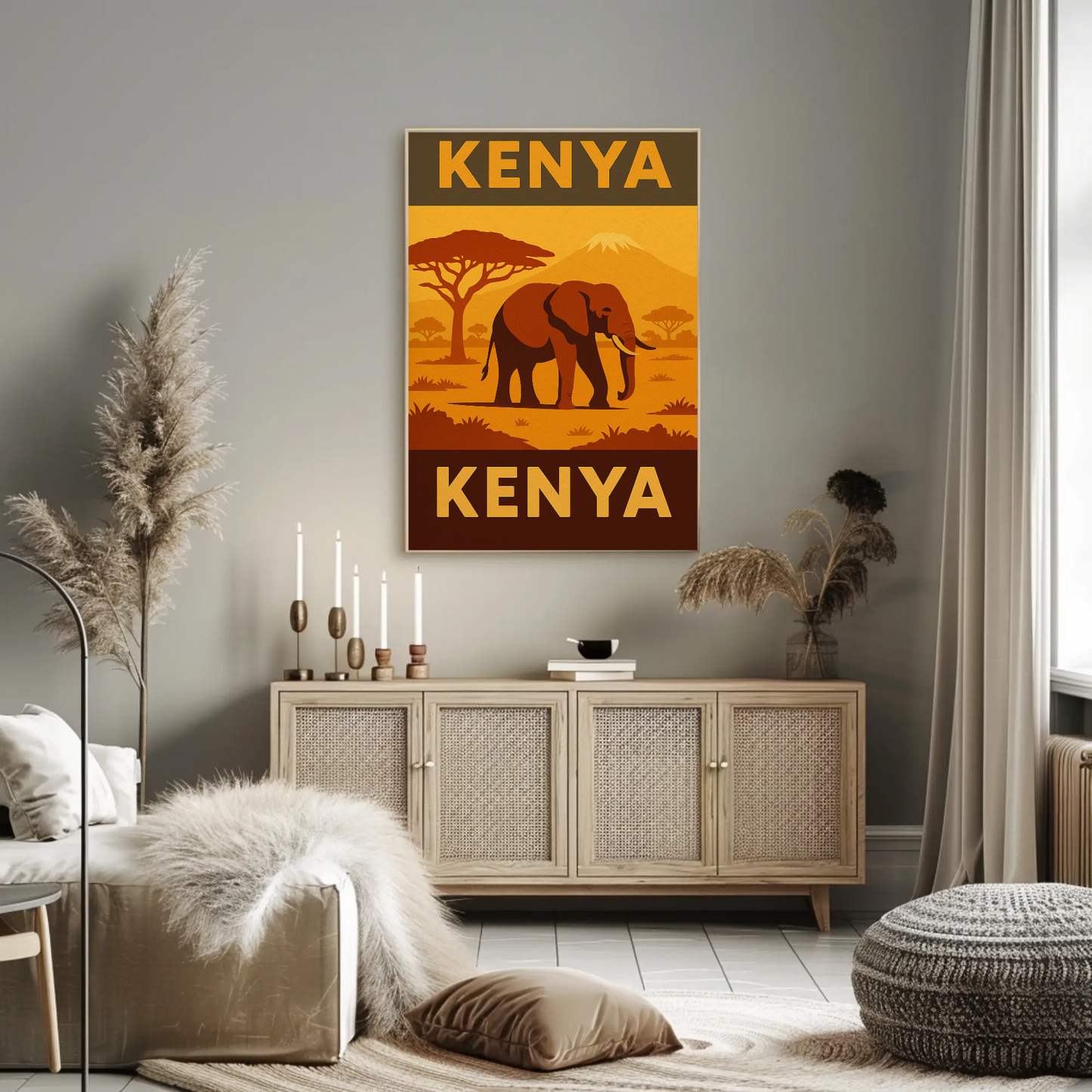 Kenya's Majestic Wildlife Safari Vintage Travel Poster