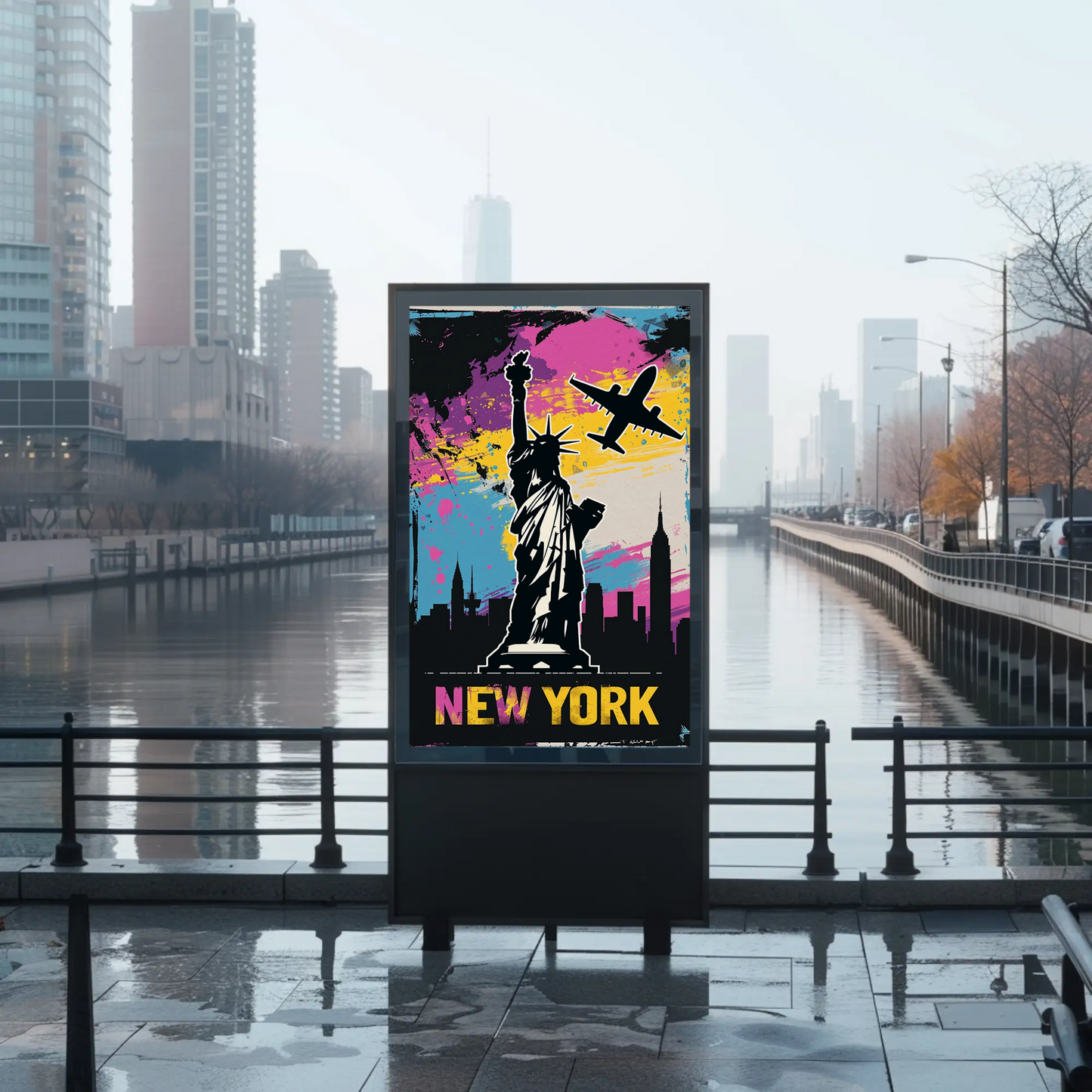 New York Skyline and Statue of Liberty Vintage Style Poster