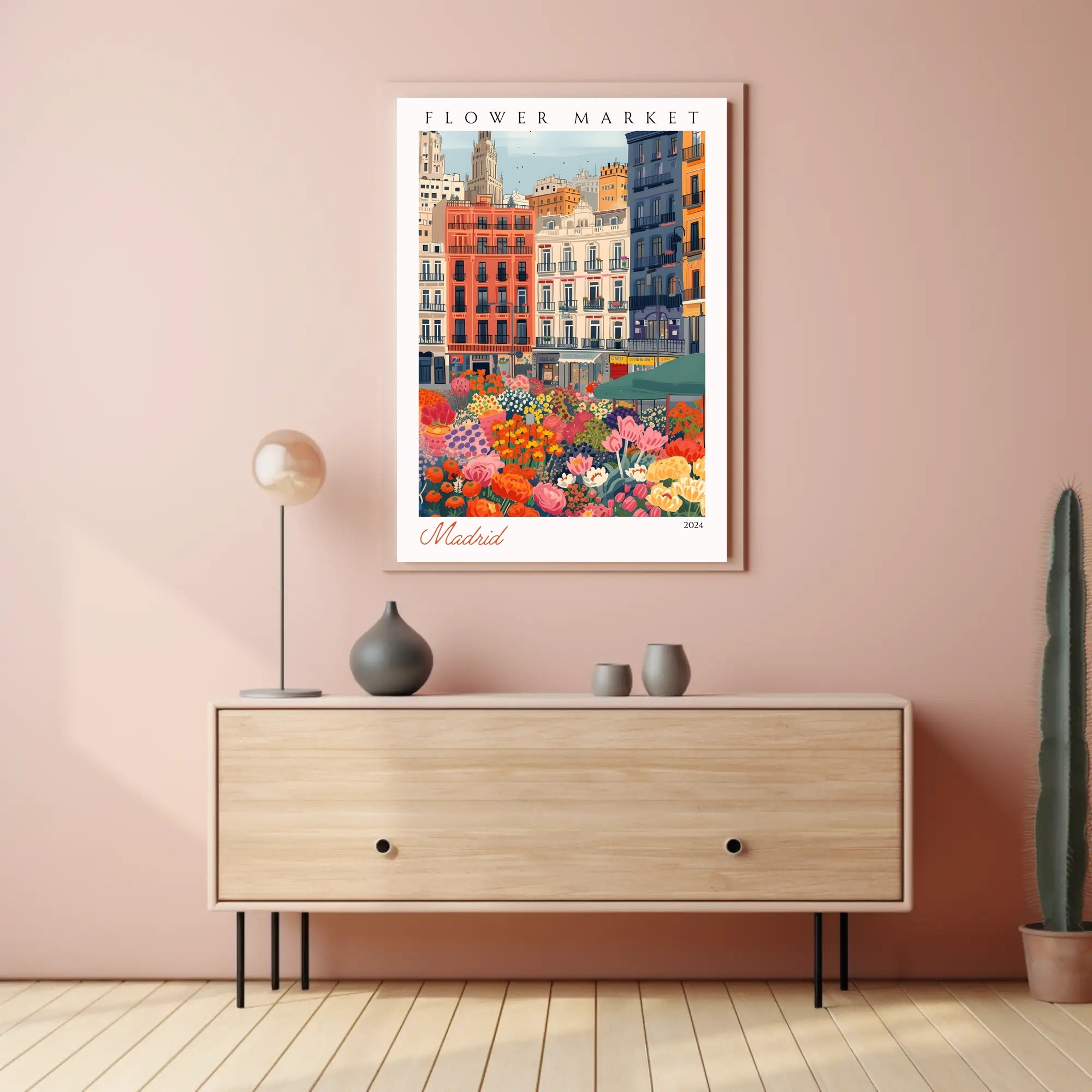 Vibrant Flower Market in Madrid Poster PosterGoat