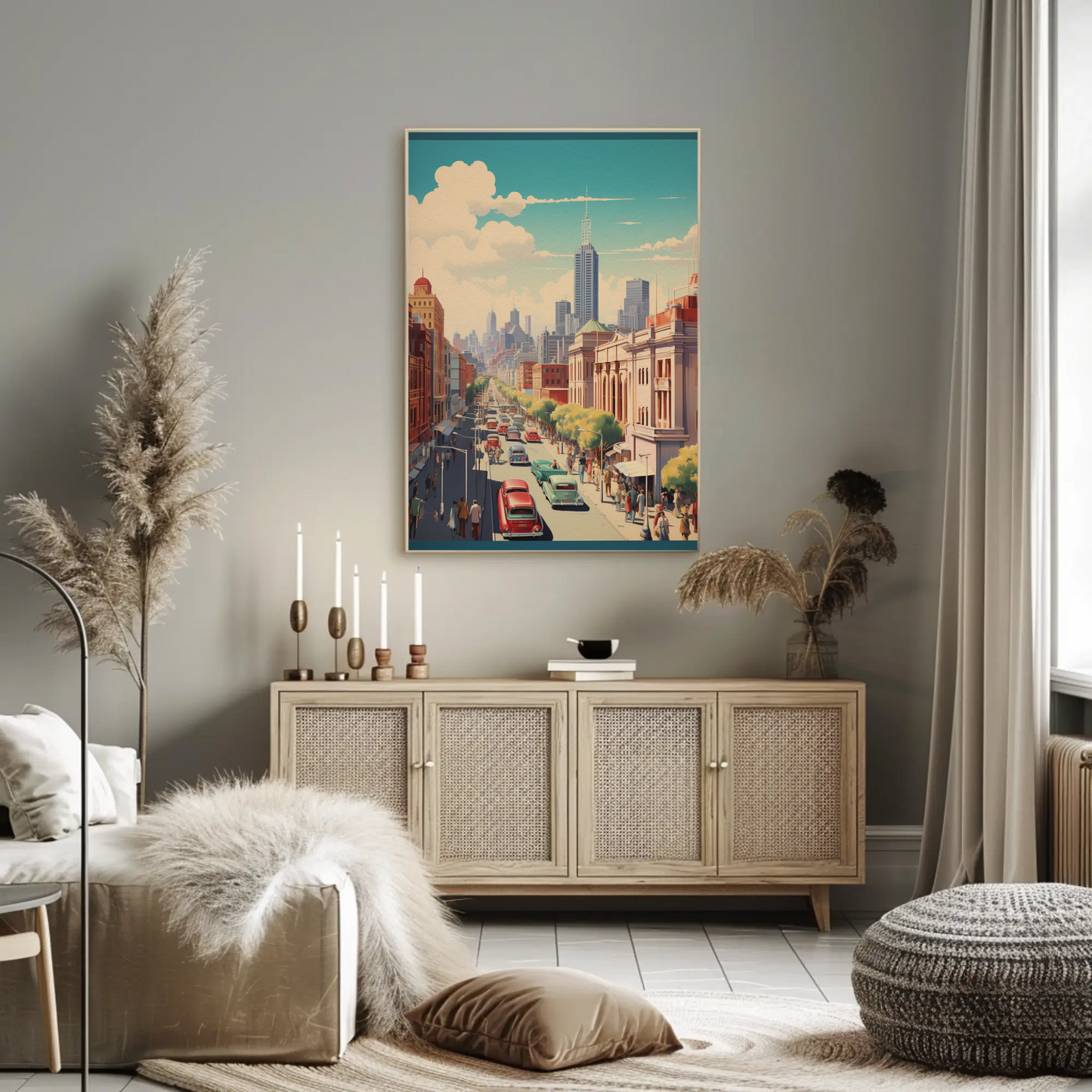 Melbourne Cityscape Vintage Skyline Street Travel Poster