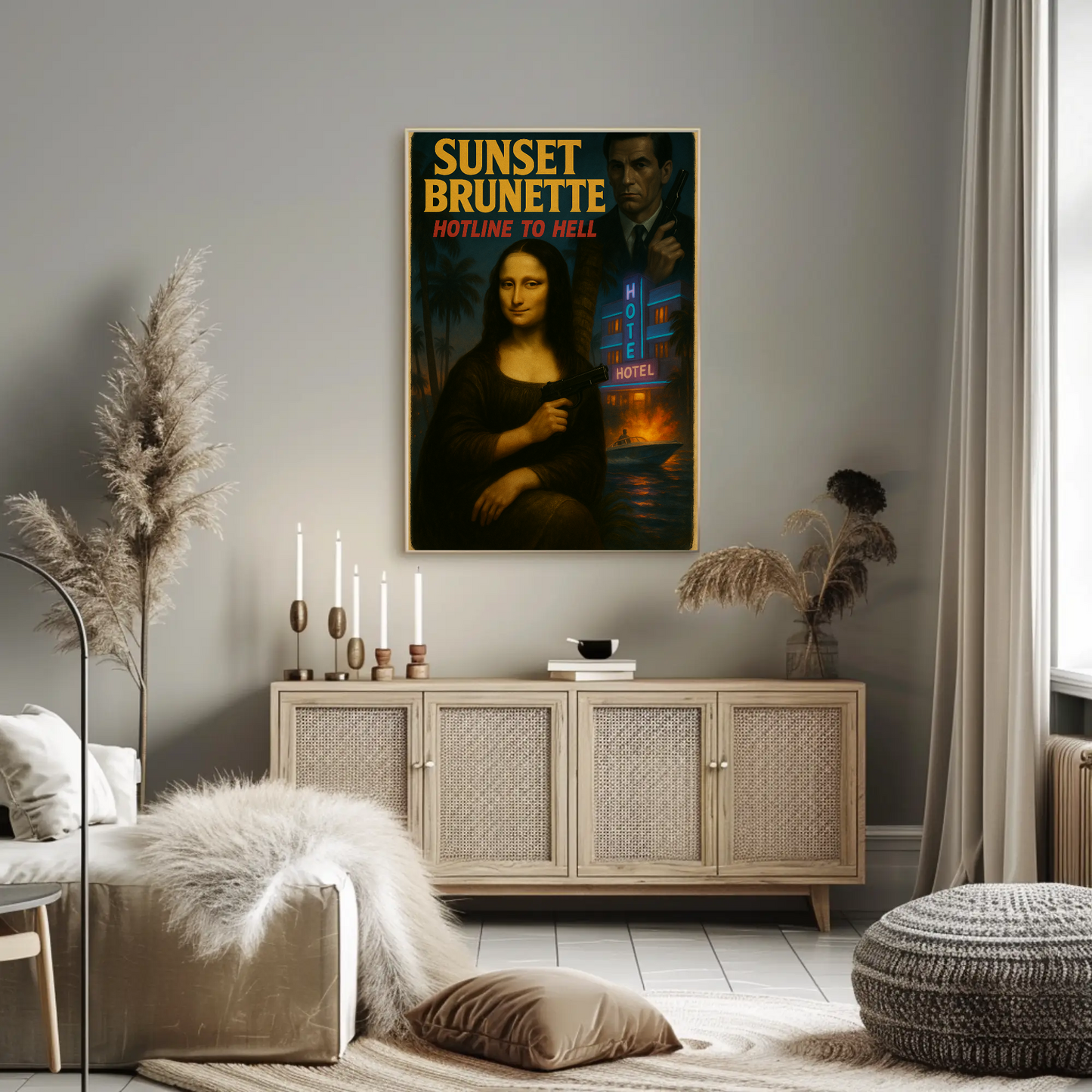 Sunset Brunette Mona Lisa Parody Noir Action Art Movie Poster
