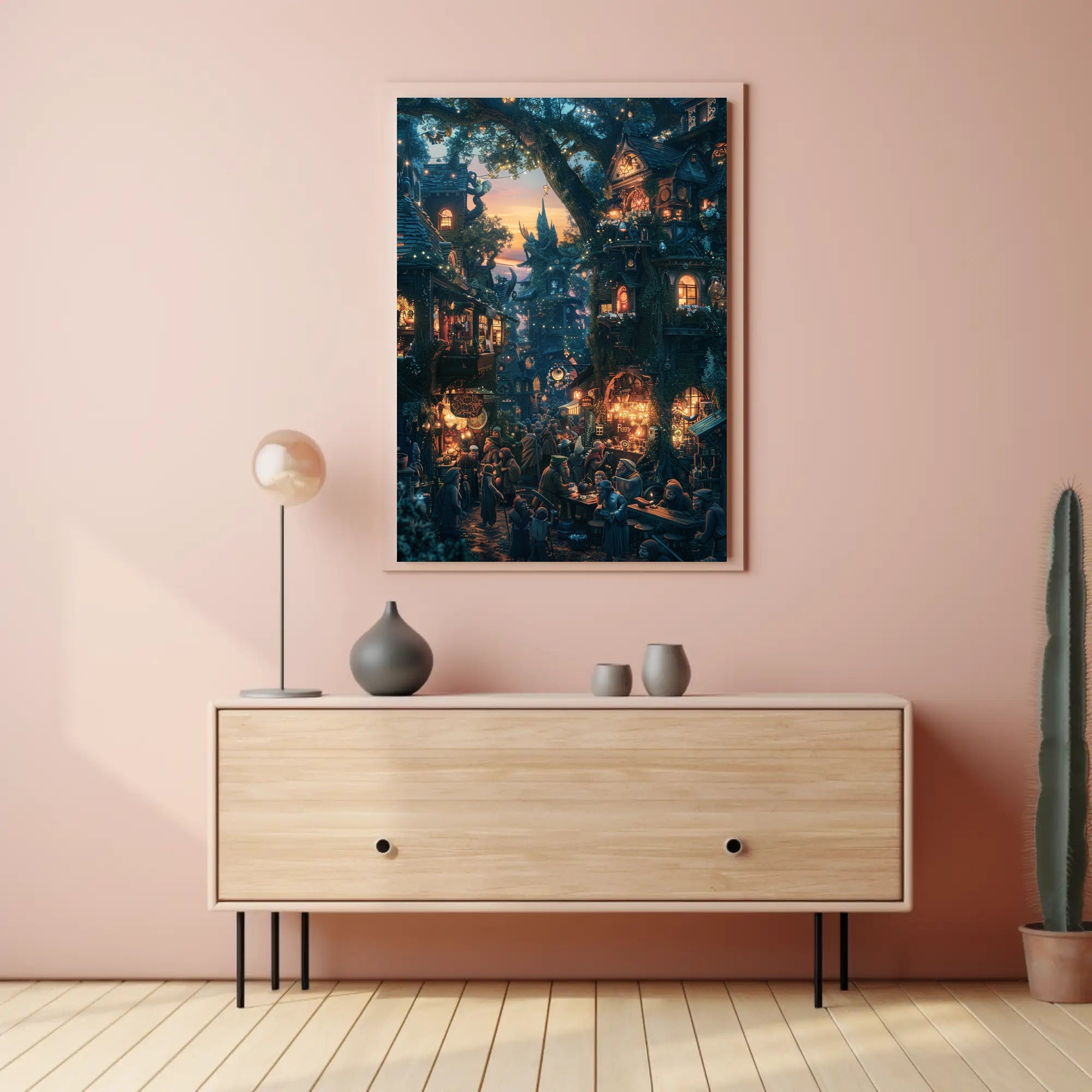 Enchanted Village Market Scene: Fantasy or Mythology Poster PosterGoat