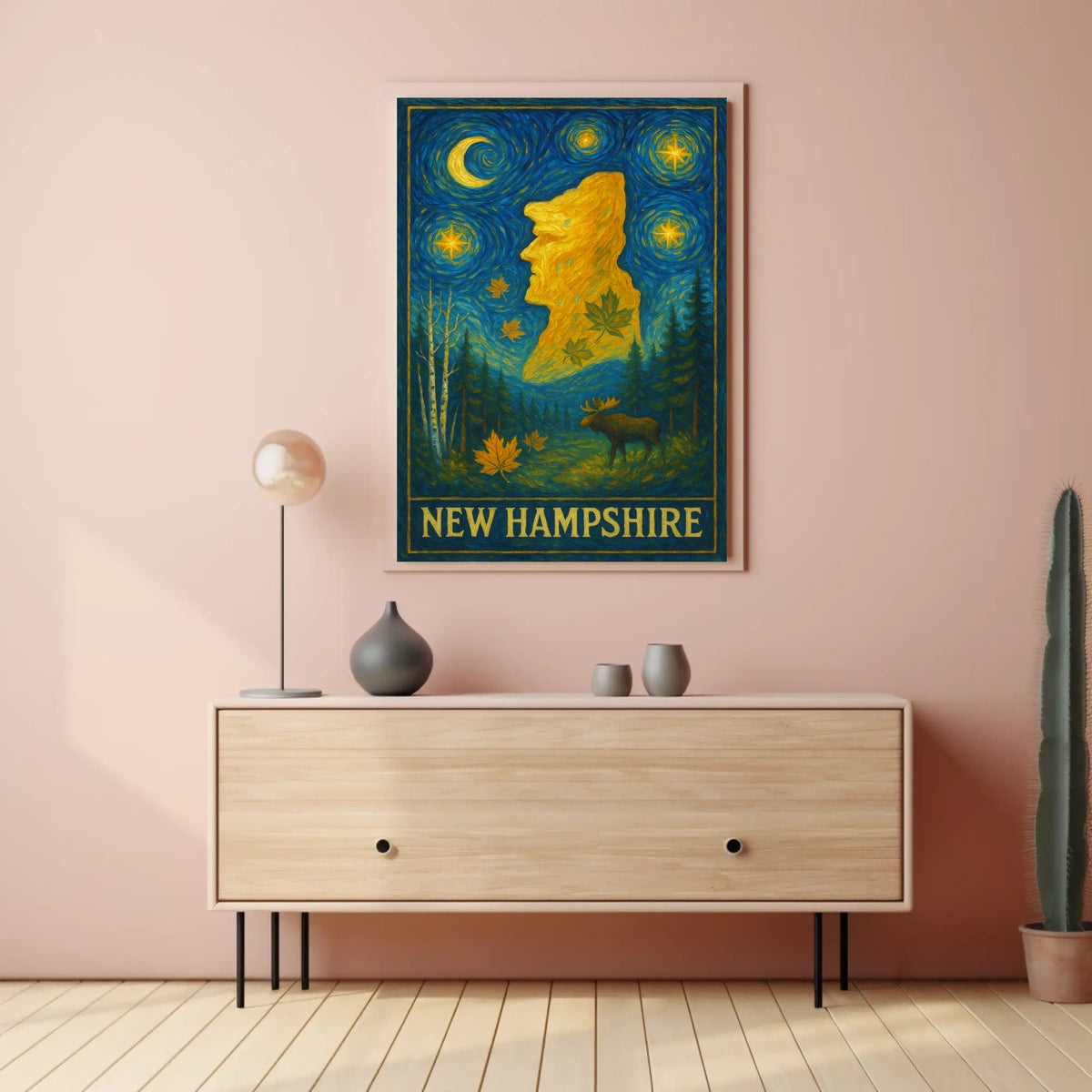 New Hampshire Starry Night Artistic Poster