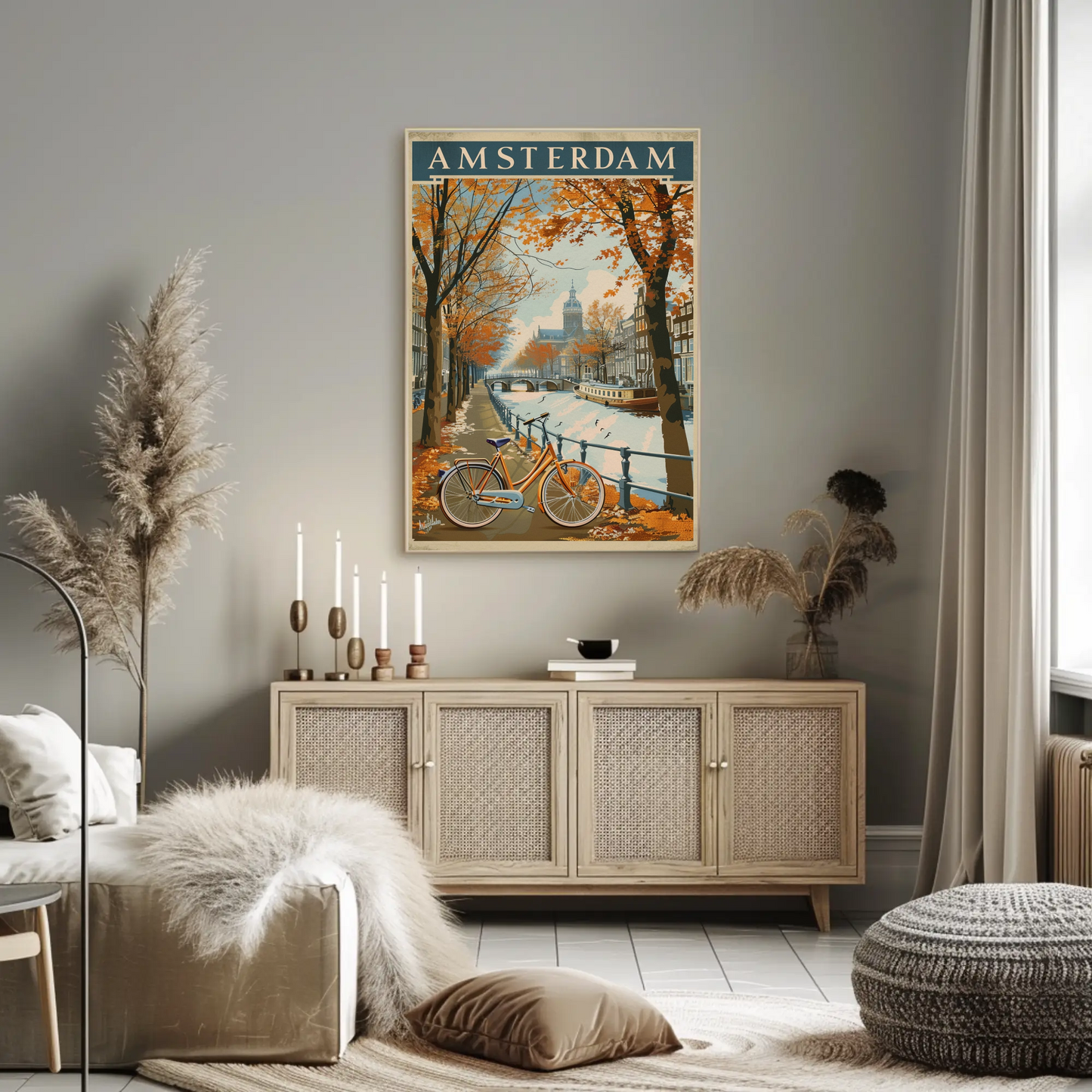 Amsterdam Autumn Canal Ride Travel Poster