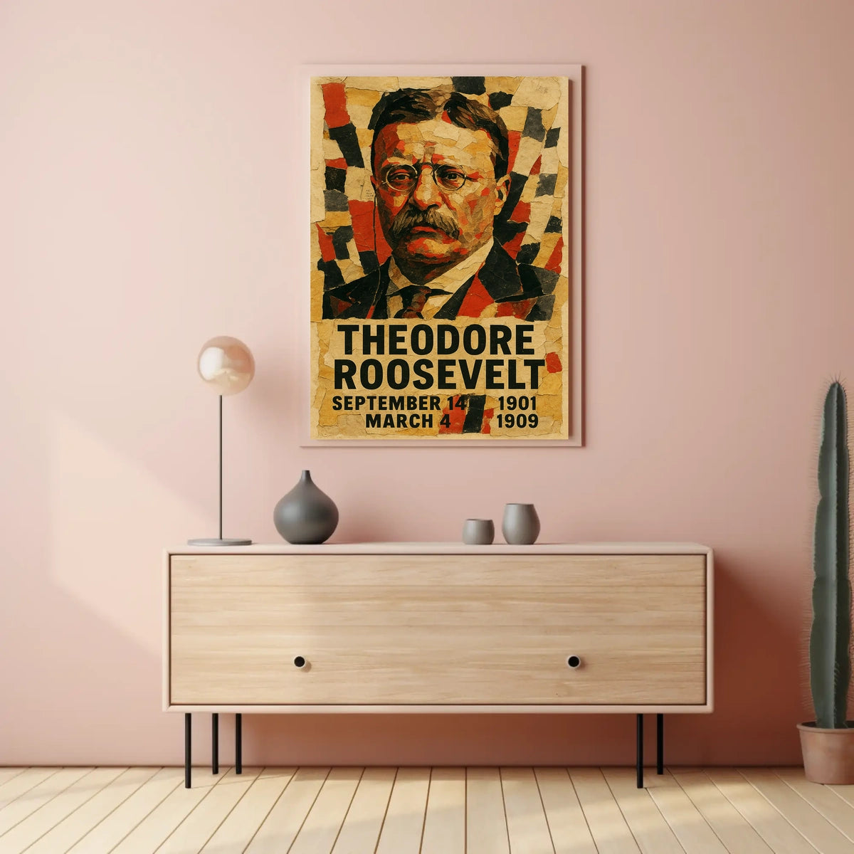 Theodore Roosevelt 26th President of the United States Layered paper Collage Poster