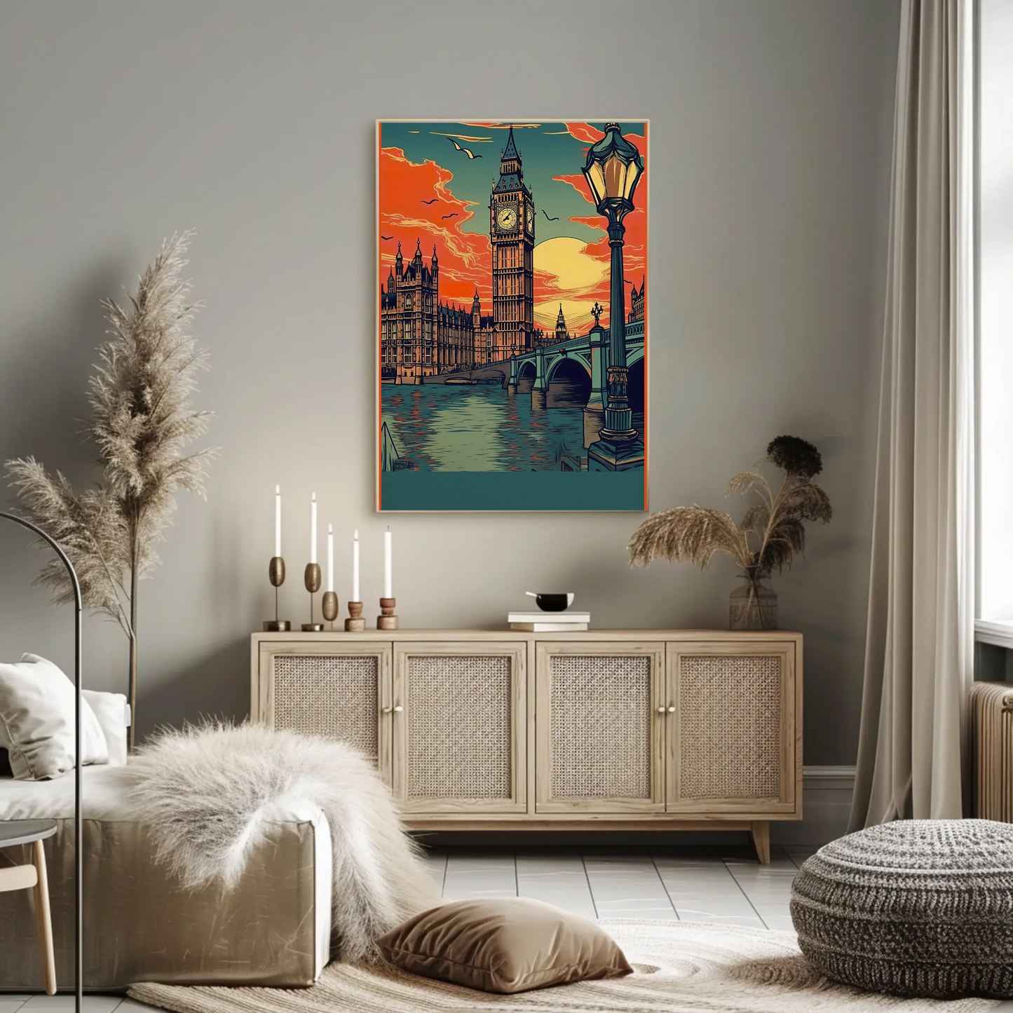 Big Ben London Sunset River Bridge Travel Poster