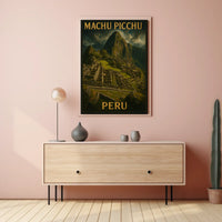 Machu Picchu Peru Travel Heritage Historic Inca Ruins Landscape Vintage Retro Typography Poster