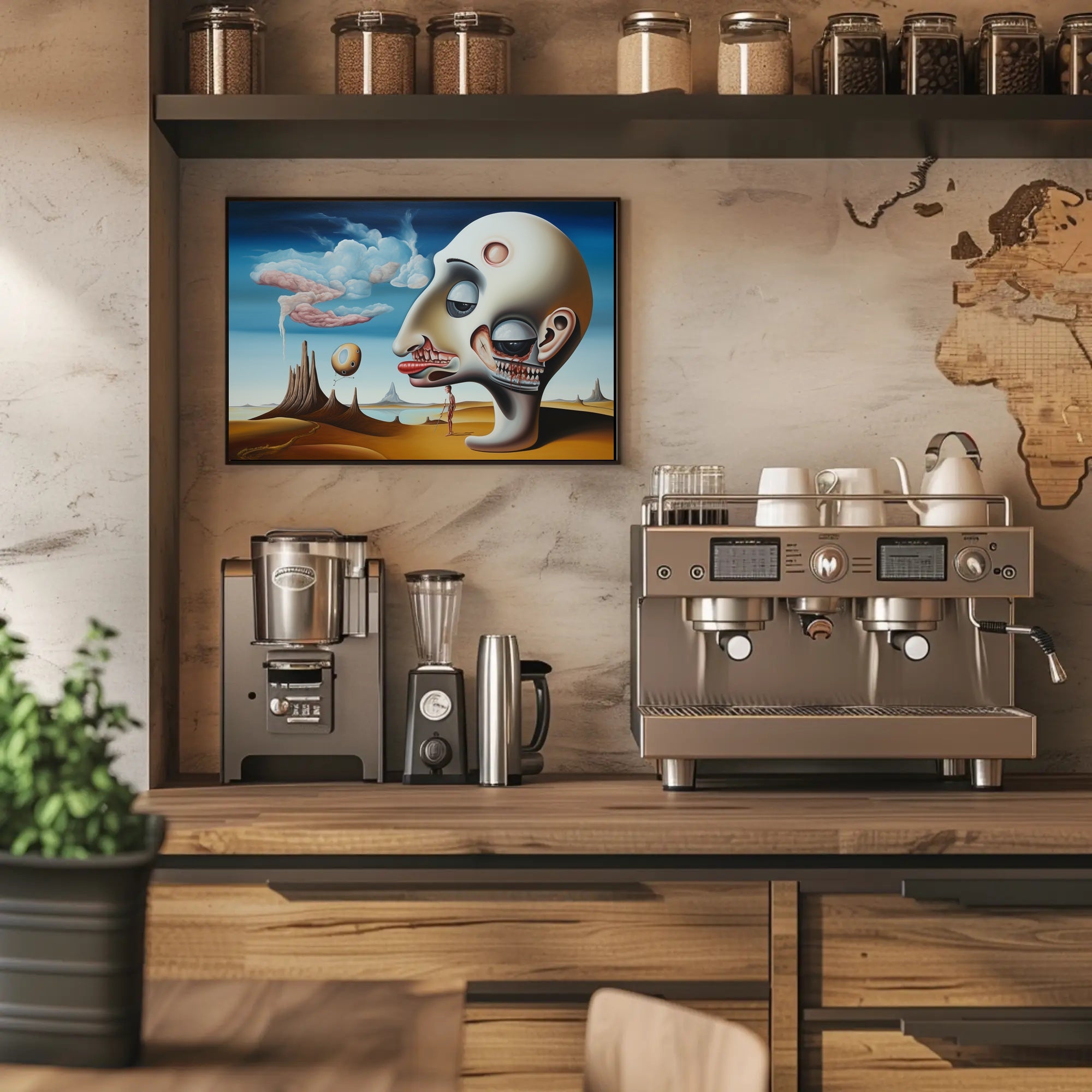 Surreal Human Head in Desert Landscape Art Poster