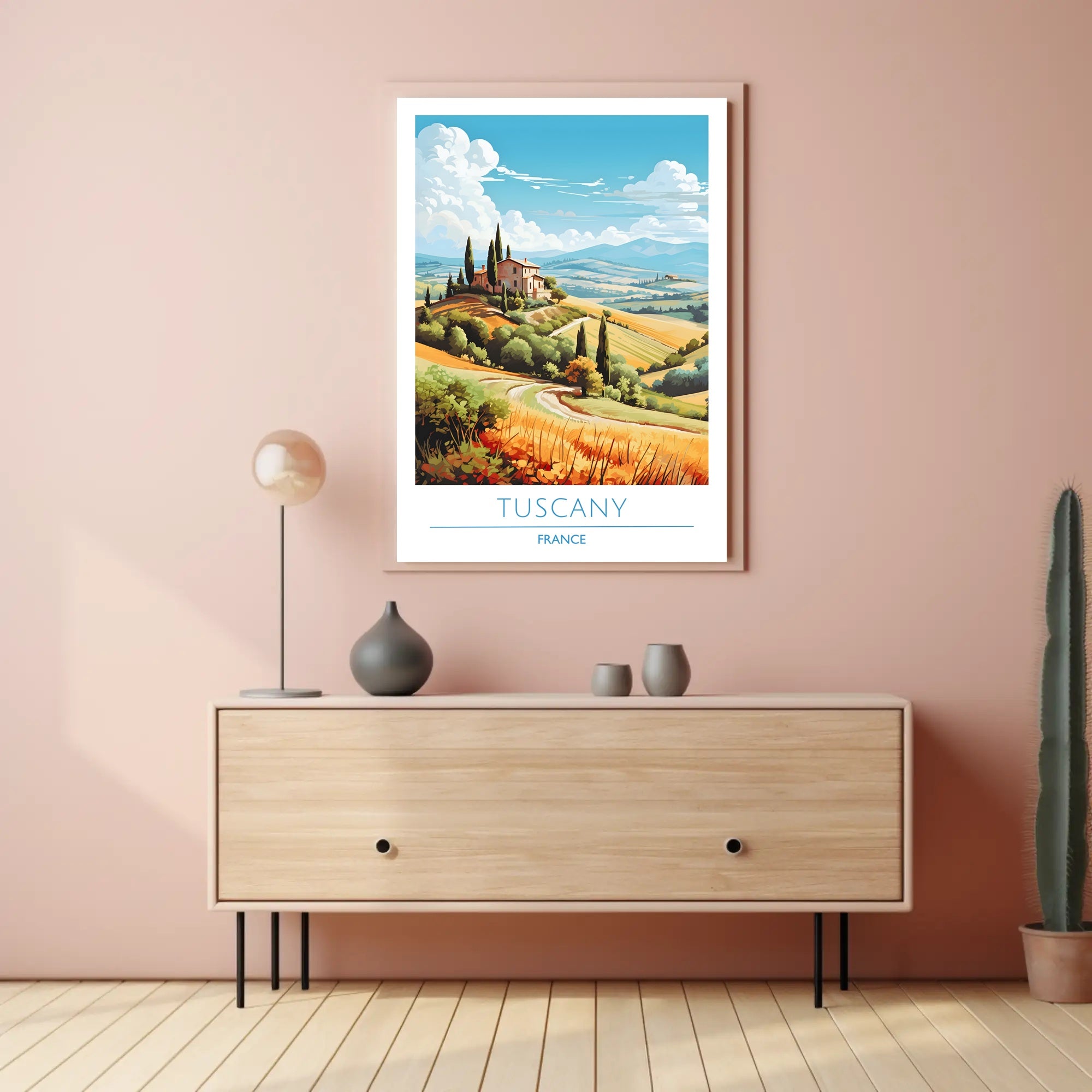 Tuscany Countryside Vintage Travel Poster: Serene Italian Landscape