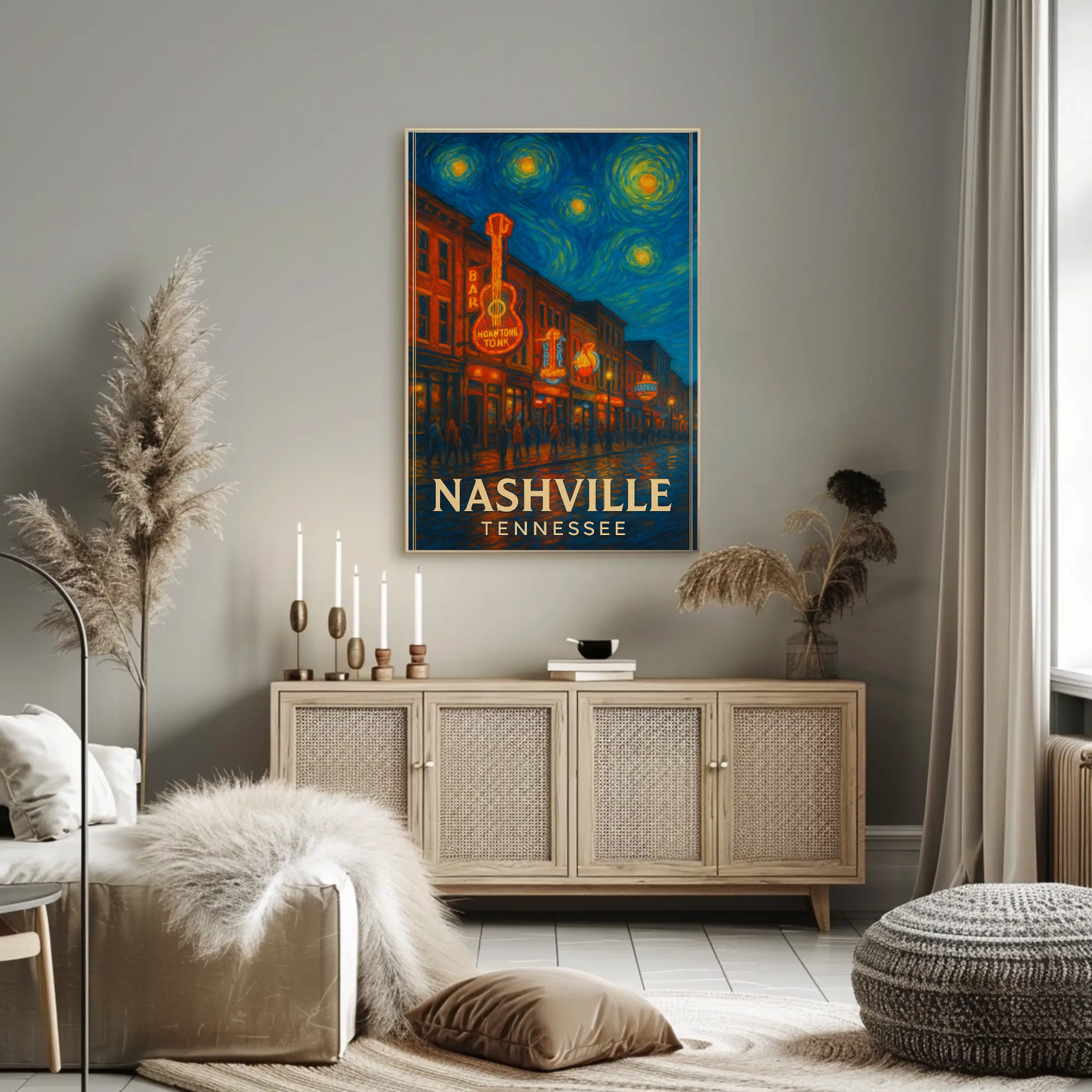 Nashville Tennessee Starry Night Music Scene Travel Poster