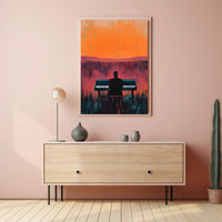 Piano Silhouette Sunset Poster Wall Art Atmospheric