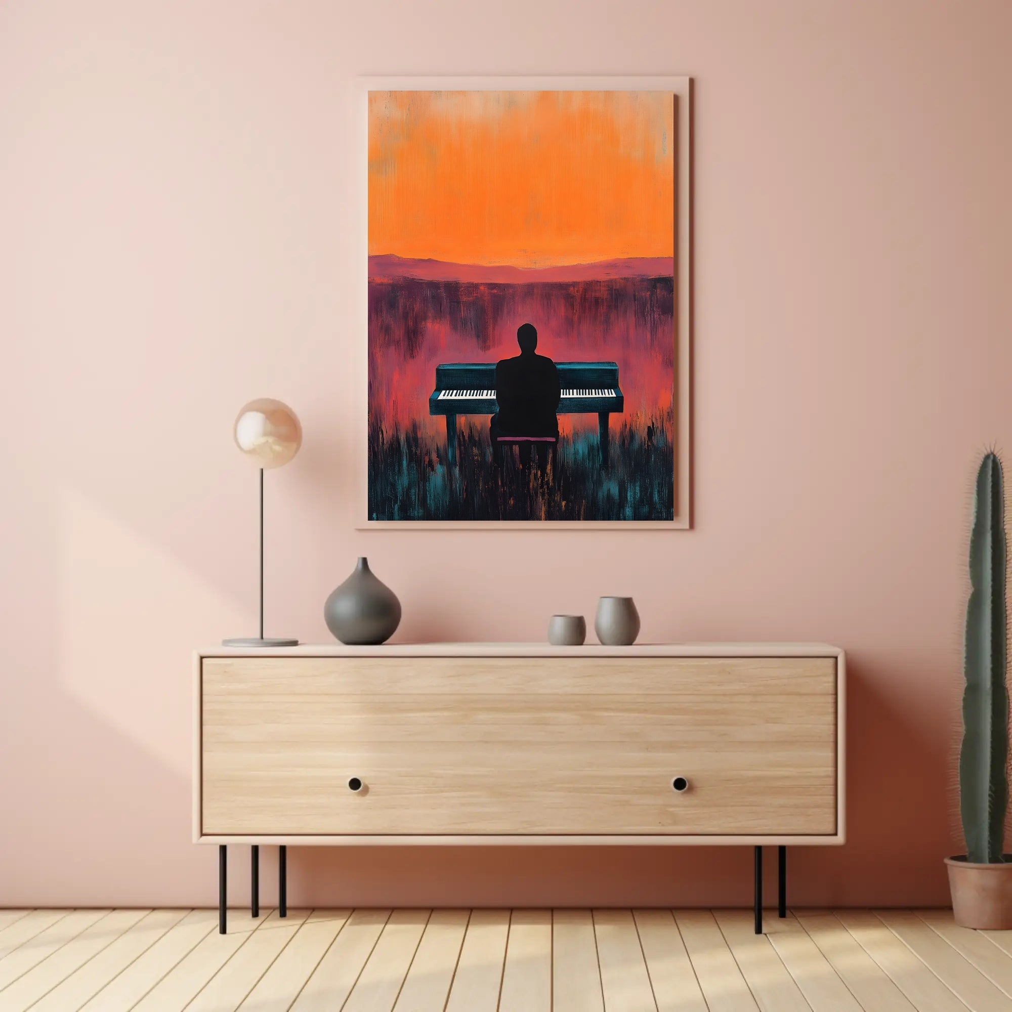 Piano Silhouette Sunset Poster Wall Art Atmospheric