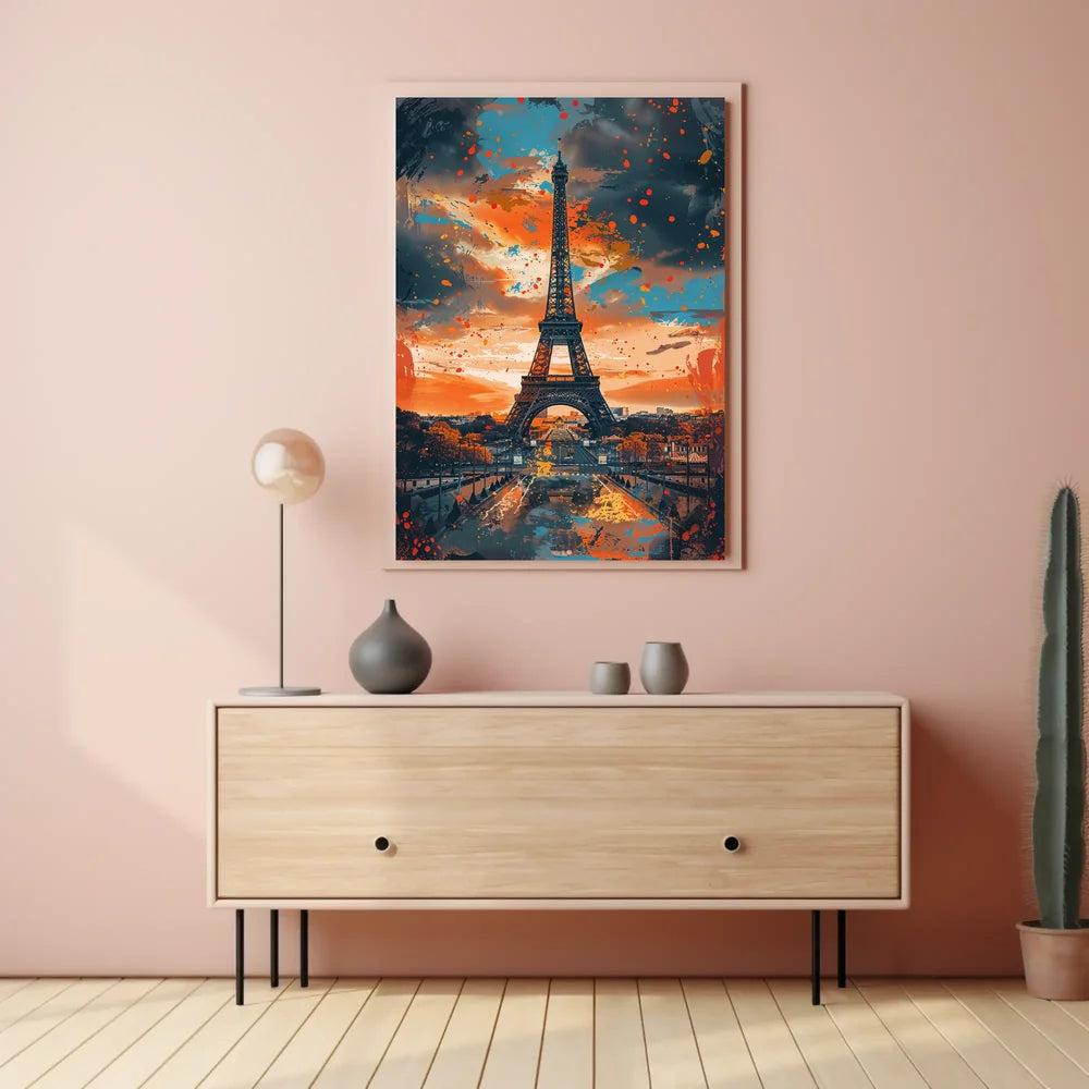Eiffel Tower Abstract Art Poster: Vibrant Paris Scene