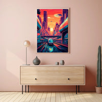 Futuristic Cityscape at Sunset Poster