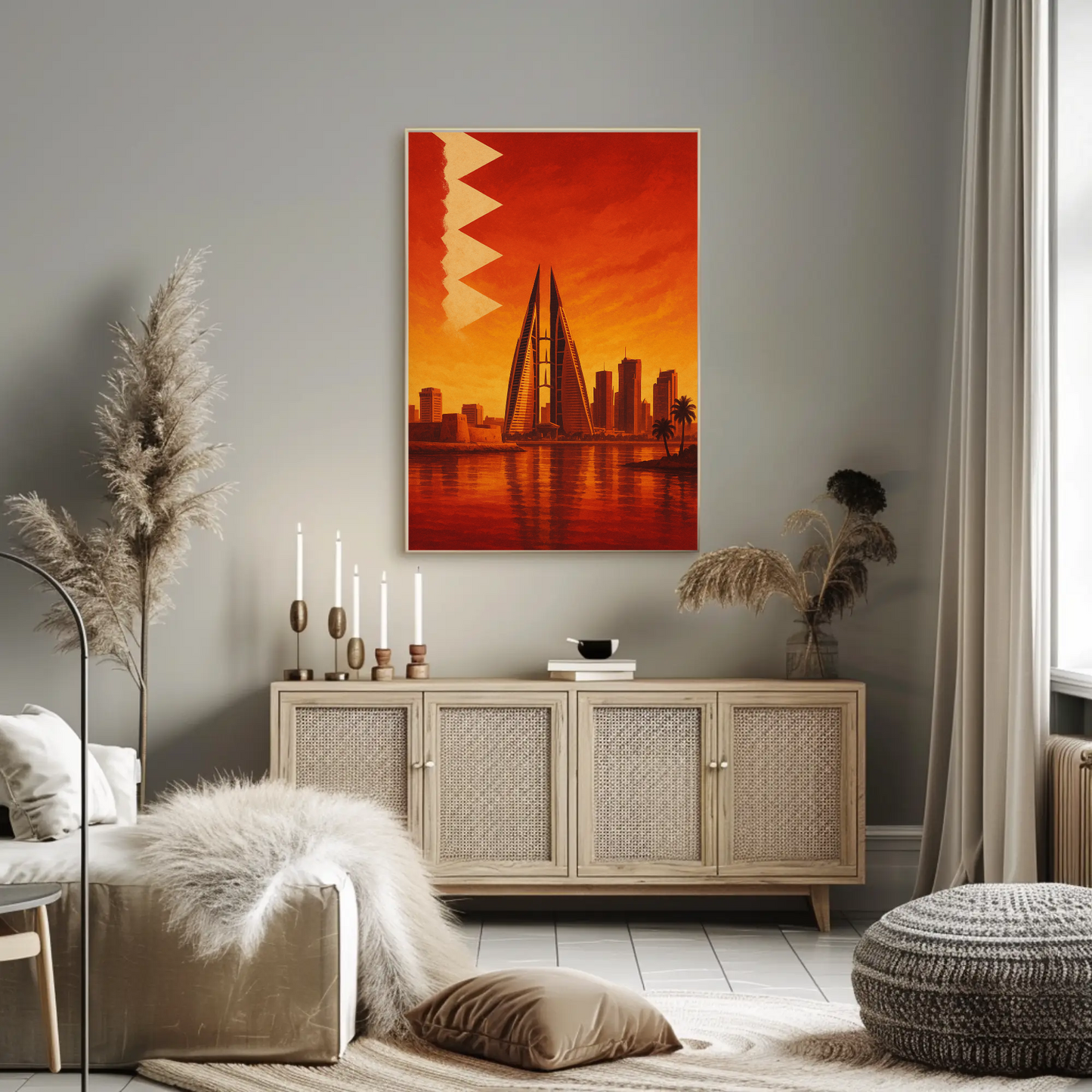 Bahrain Sunset Skyline Vintage Travel Poster