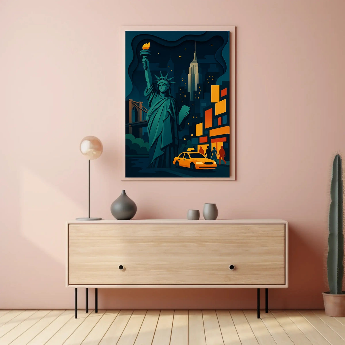 New York City Nightlife Skyline Poster Modern Wall Art