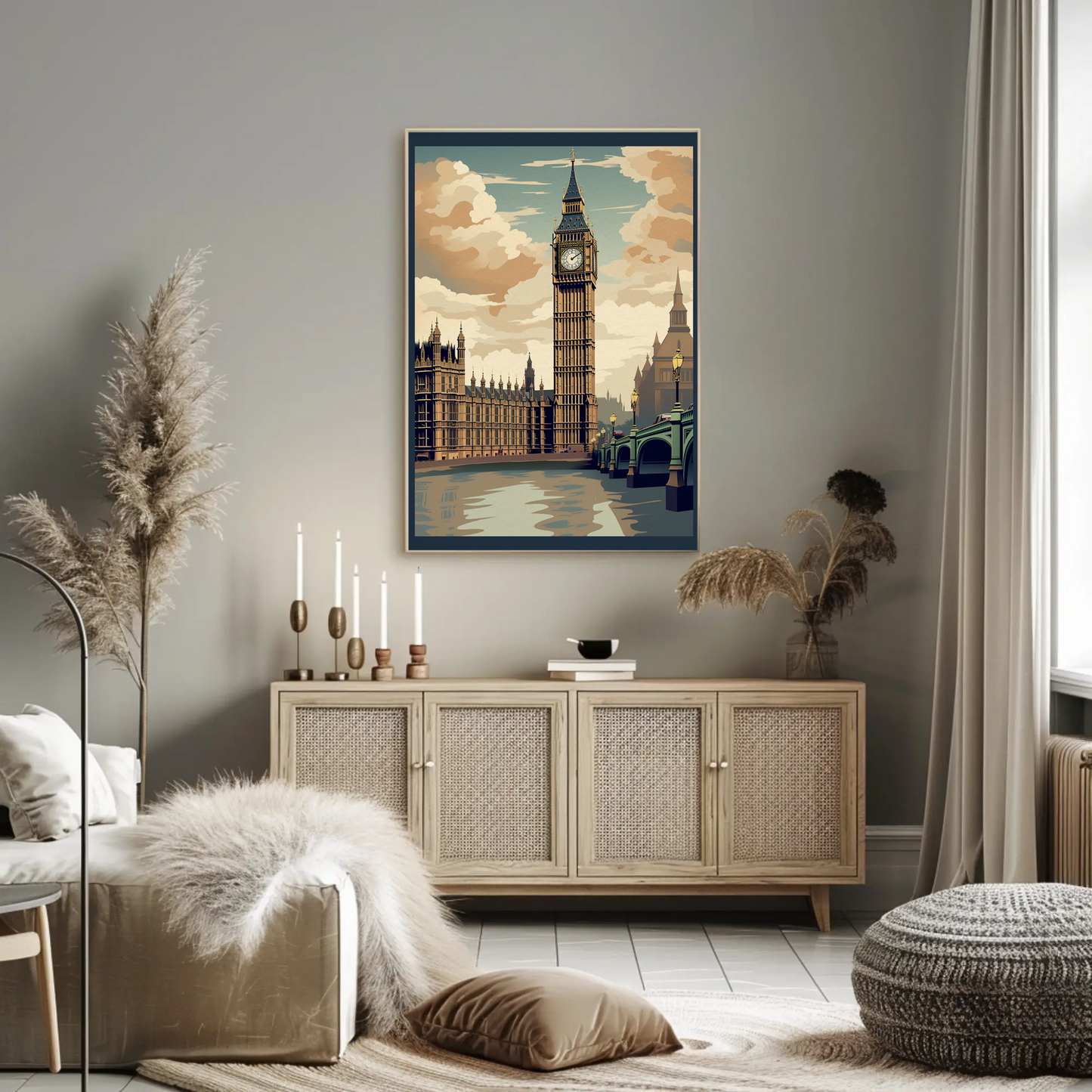 London Big Ben Westminster Bridge River Thames Travel Poster