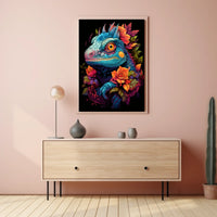 Vibrant Iguana With Roses Poster