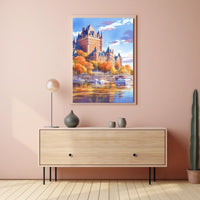 Historic Castle and Waterfront Autumn Art Poster