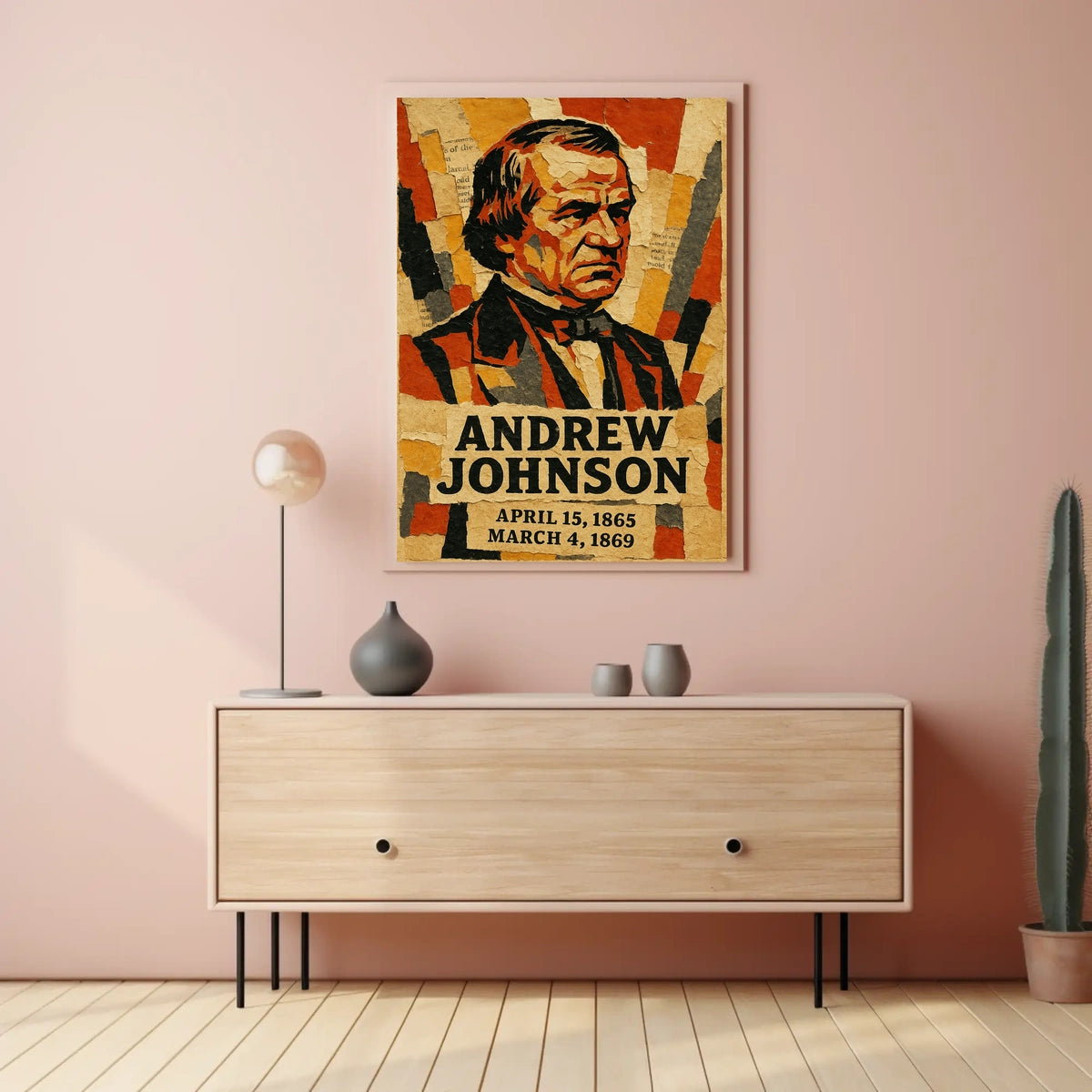 Andrew Johnson 17th President of the United States Layered paper Collage Poster