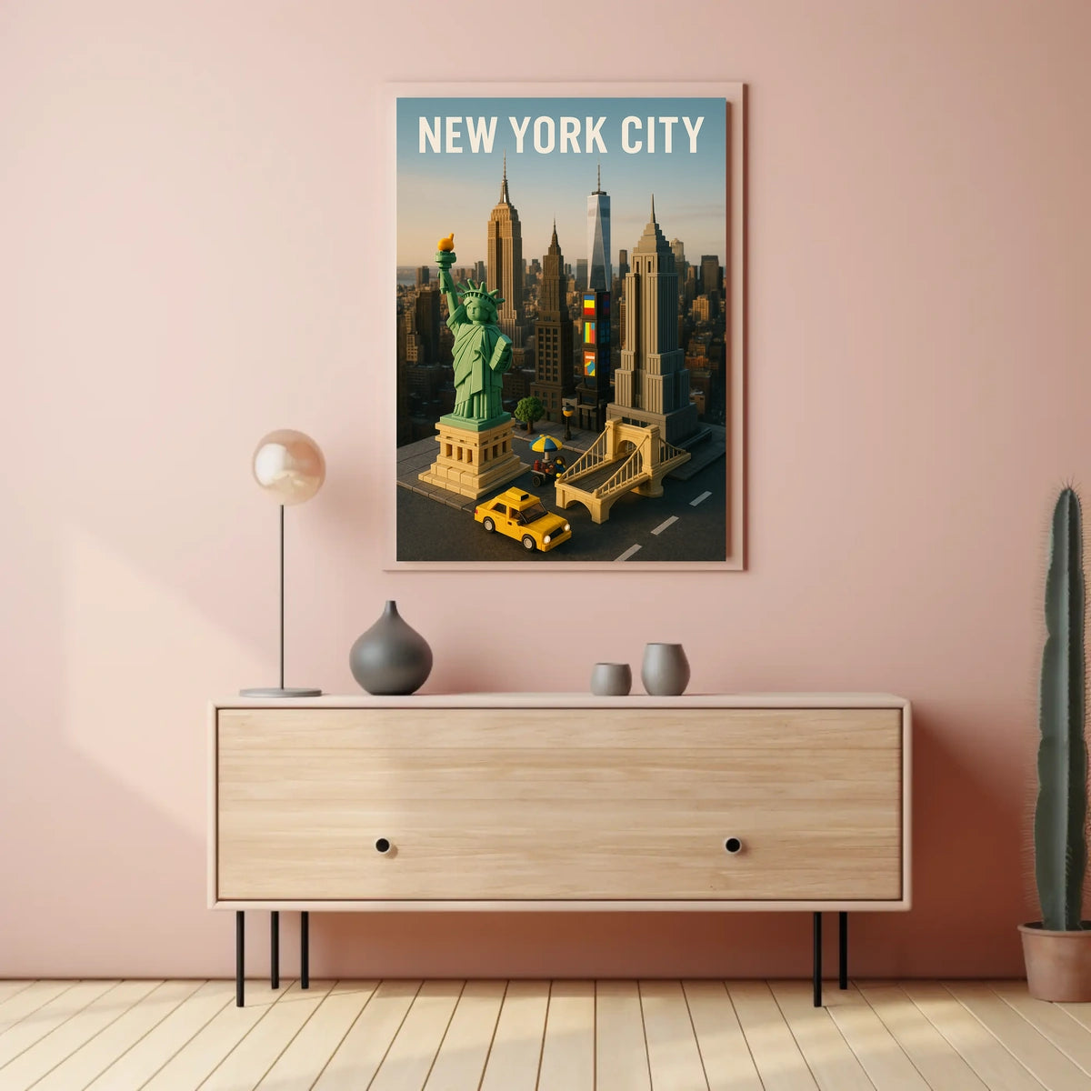New York City Poster Modern Whimsical Toy Brick Wall Art