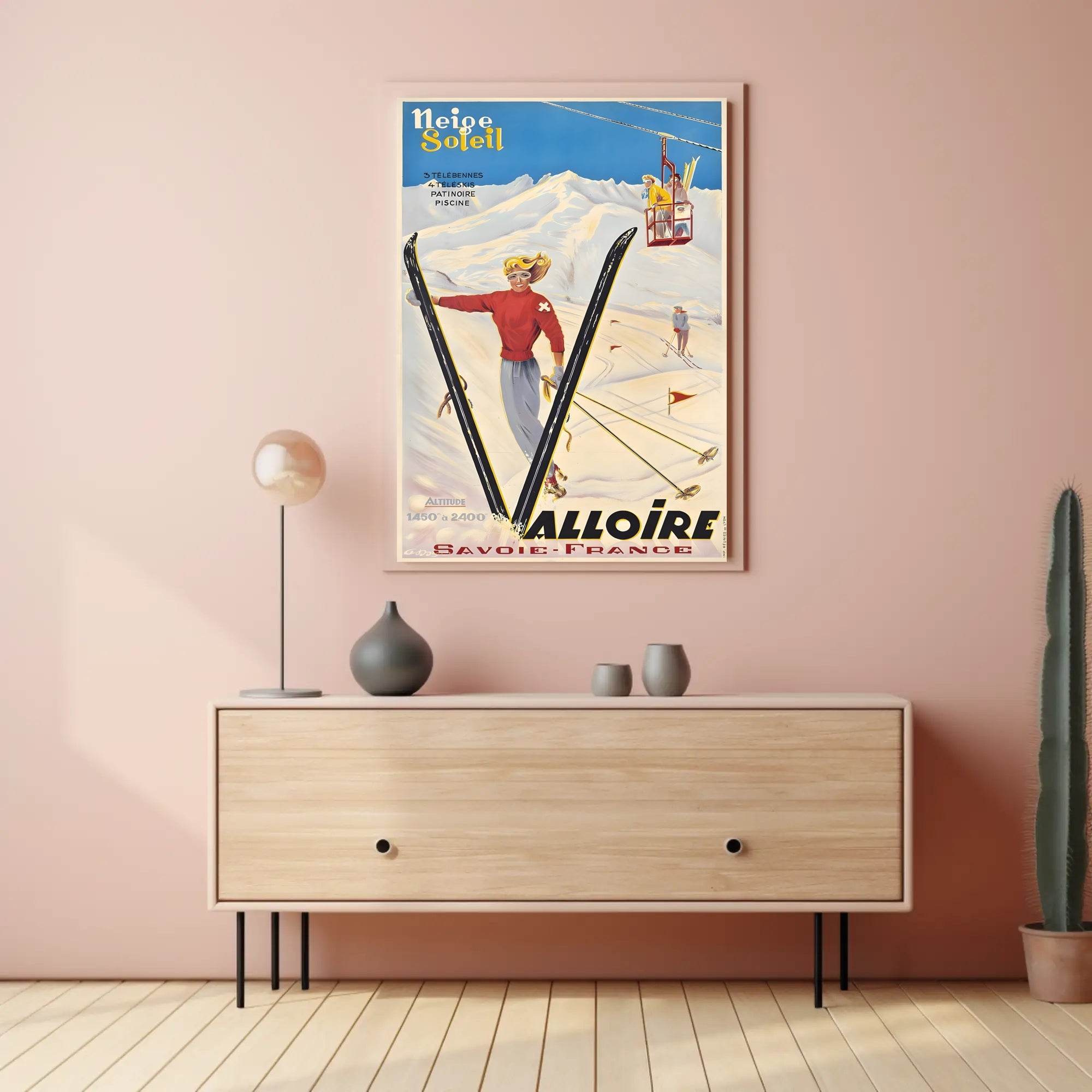 Vibrant Skiing Adventure in Valloire Travel Poster PosterGoat