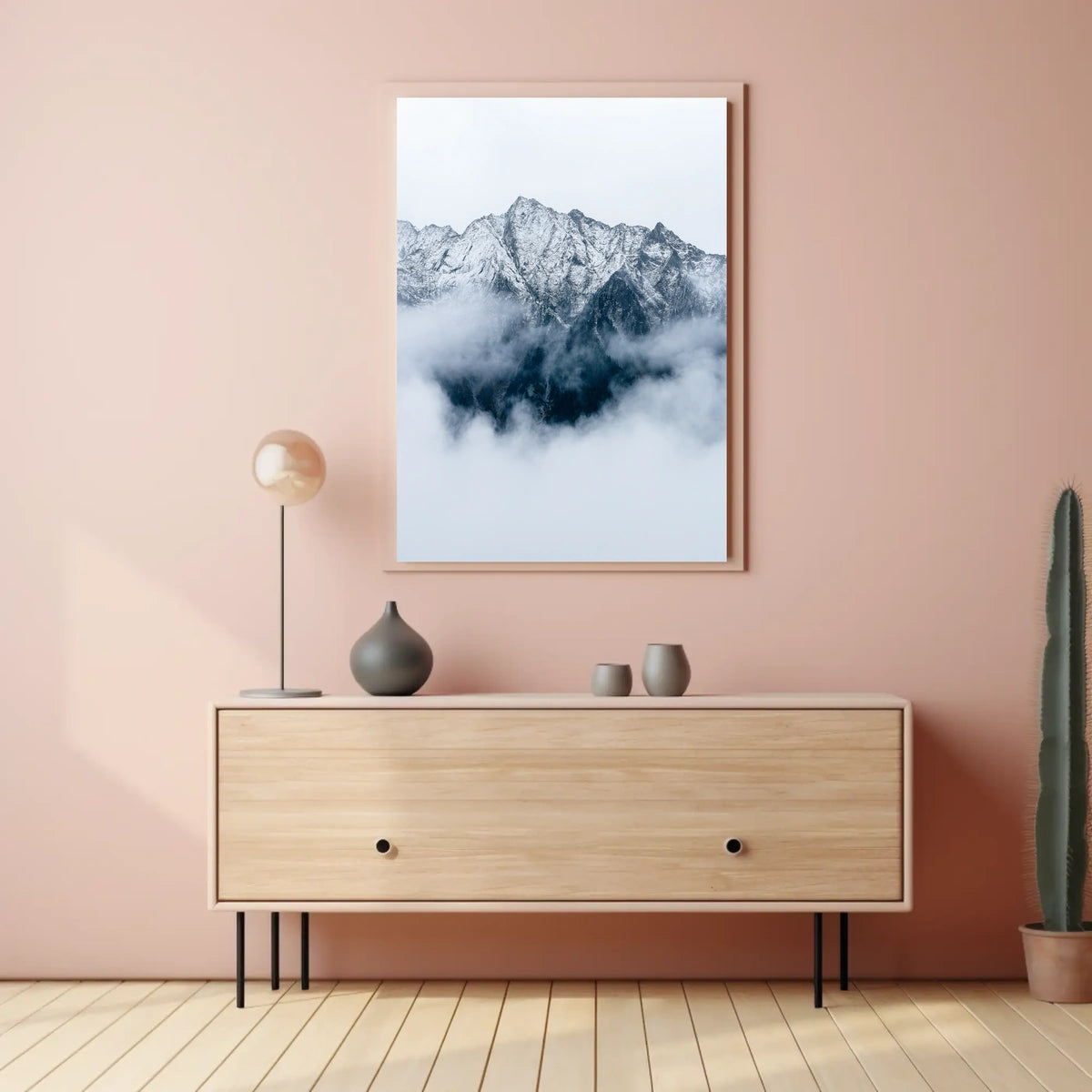 Majestic Snowy Mountains Photorealistic Nature Poster