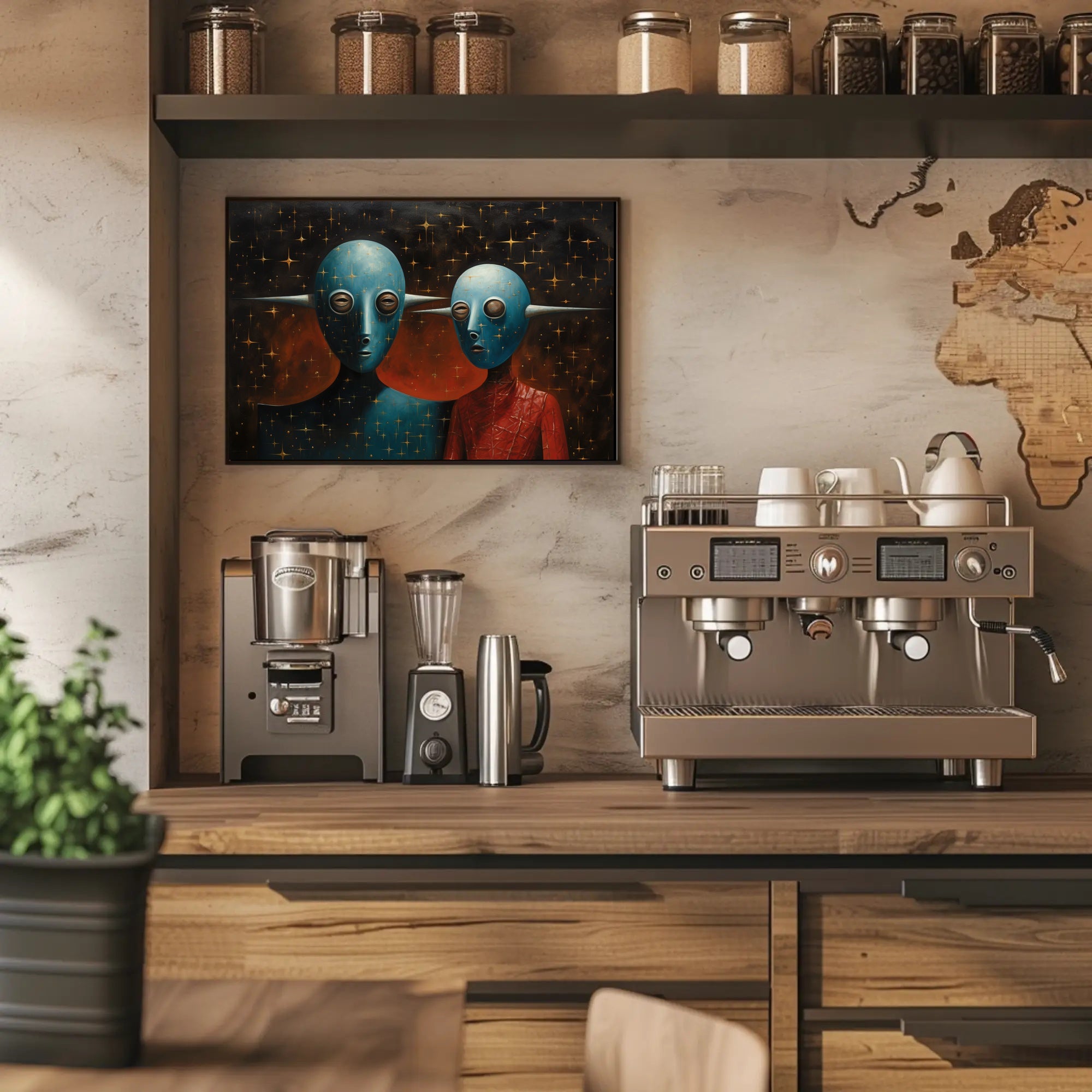 Alien Figures in Cosmic Setting Futuristic Sci-Fi Poster