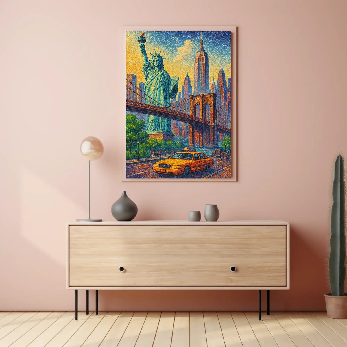 New York City Pointillist Landmarks Poster Modern Wall Art