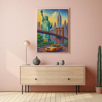 New York City Pointillist Landmarks Poster Modern Wall Art