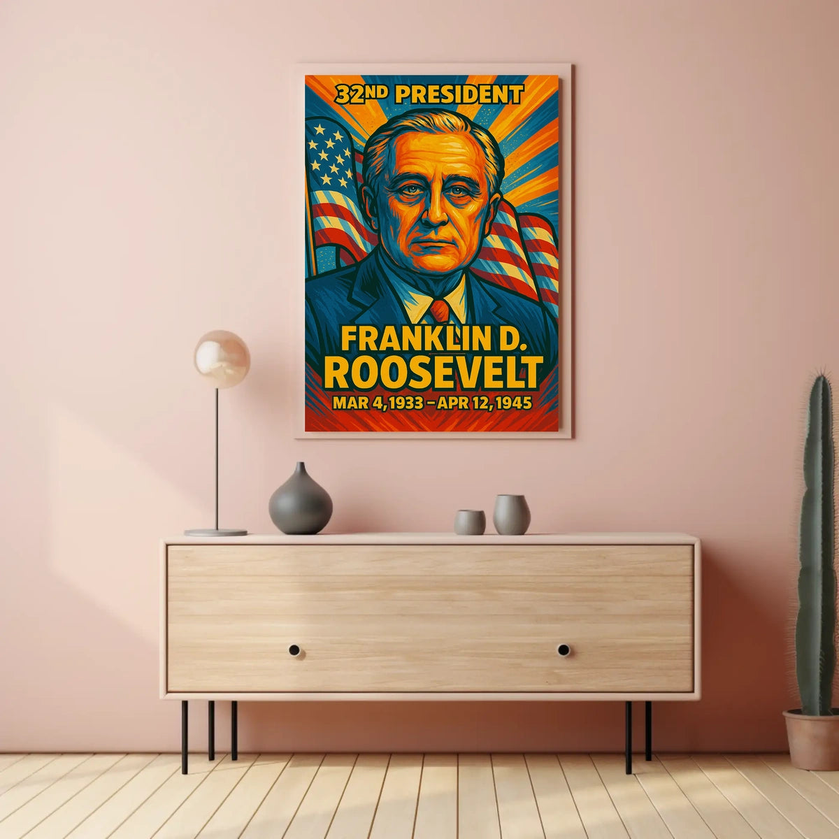 Franklin D. Roosevelt 32nd President of the United States Colorful Comic Book Style Poster