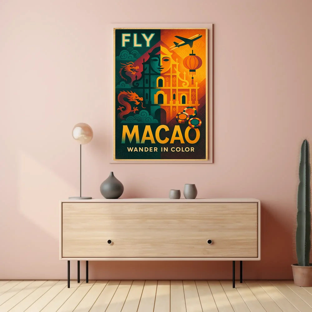 Fly Macao Travel with Vibrant Cultural Adventure Travel Poster PosterGoat