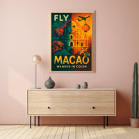 Fly Macao Travel with Vibrant Cultural Adventure Travel Poster PosterGoat