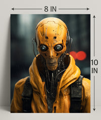 Cybernetic Sentinel In The Rain Poster PosterGoat