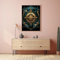 Mystical Seas Adventure Compass Surrealism Poster