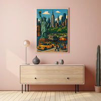 New York City Skyline Poster Vintage Travel Wall Art