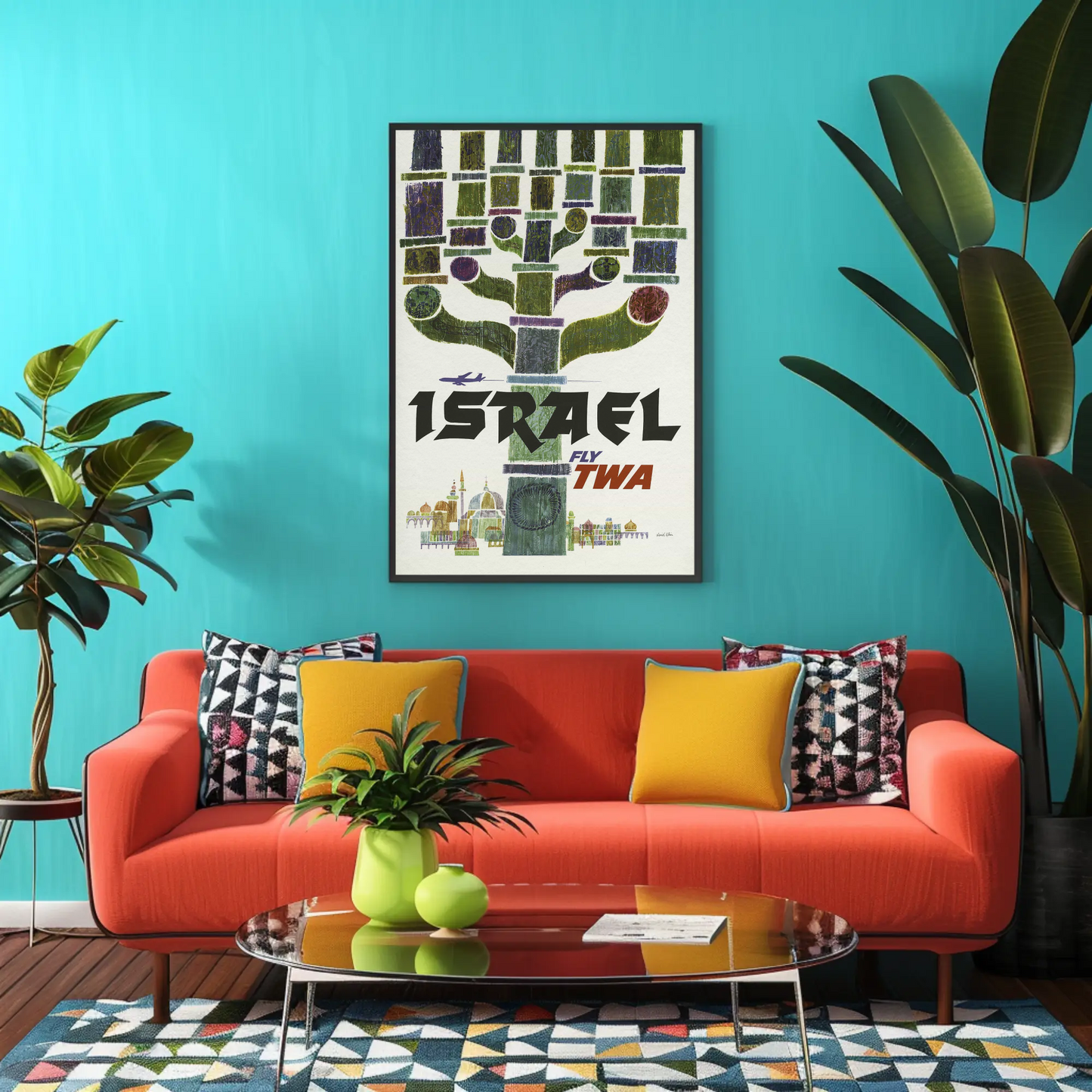 Visit Israel 1960s TWA Vintage Style Airline Travel Poster