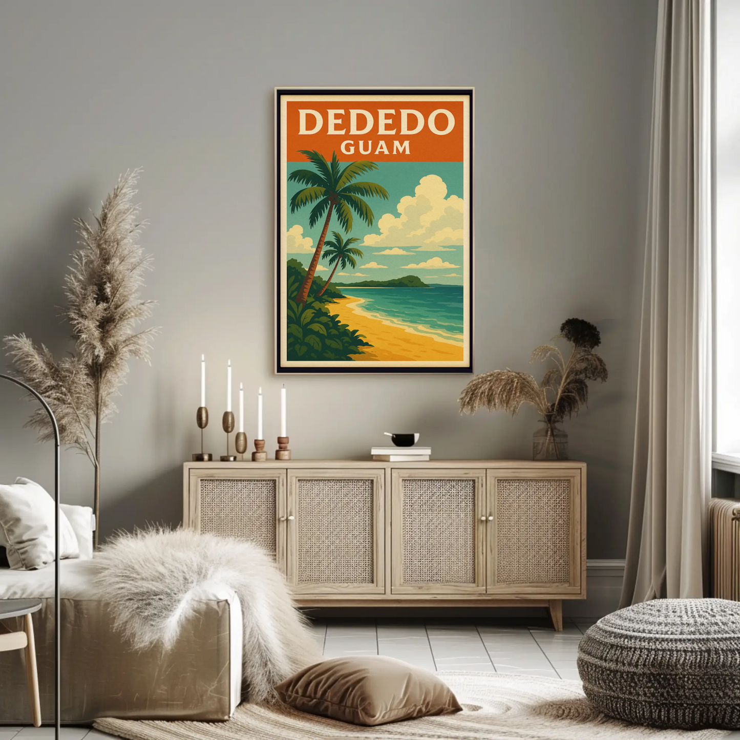 Dededo Guam Beach Palms Coastal Horizon Travel Poster