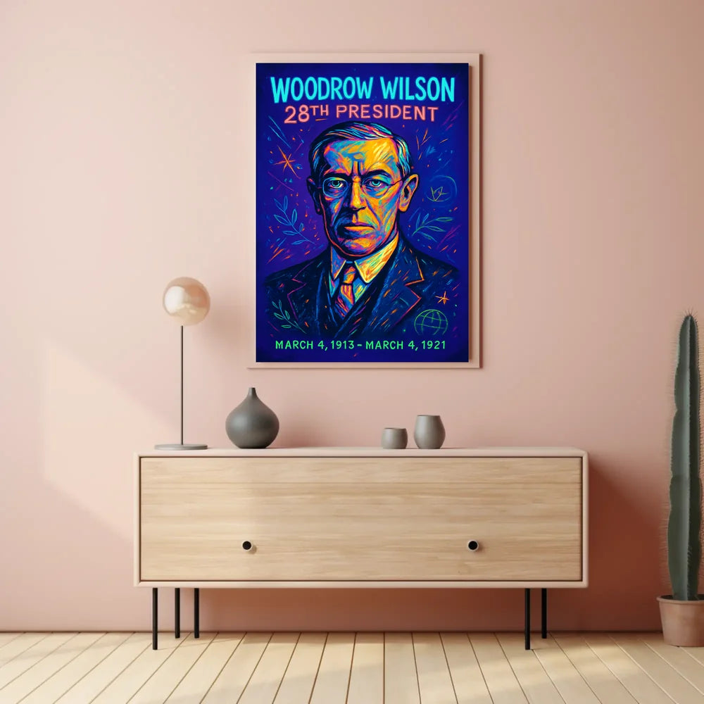 Vibrant Woodrow Wilson Portrait: Historical or Presidential Poster PosterGoat