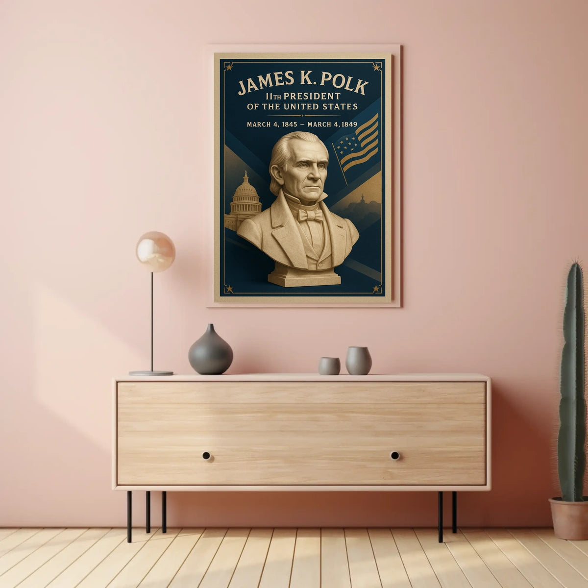 James K. Polk Bust Presidential History Poster