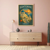 Santorini Sunset Vintage Travel Dreamer Poster